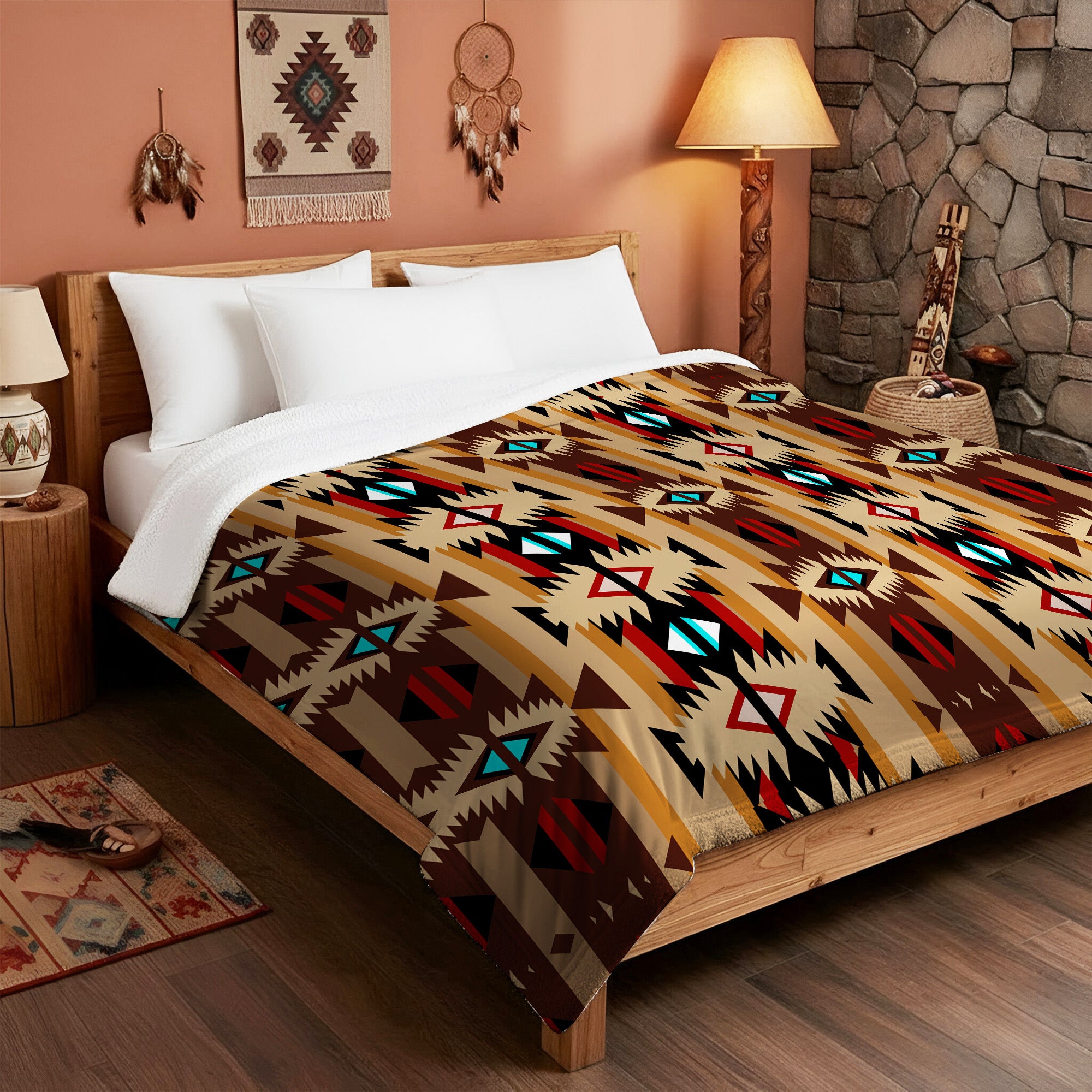 Native American Style Brown Pattern Cultural Premium Fleece Blanket