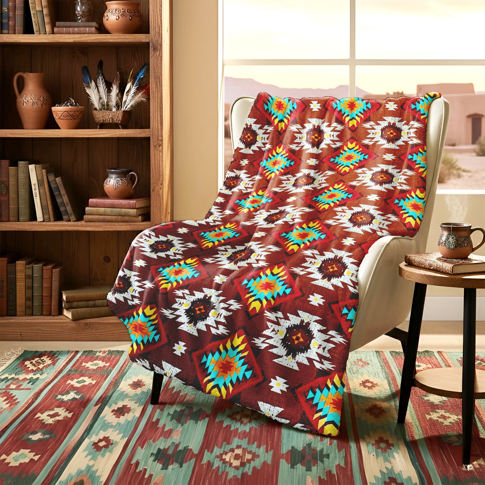 Native American Style Brown Pattern Soft And Warm Fleece Blanket