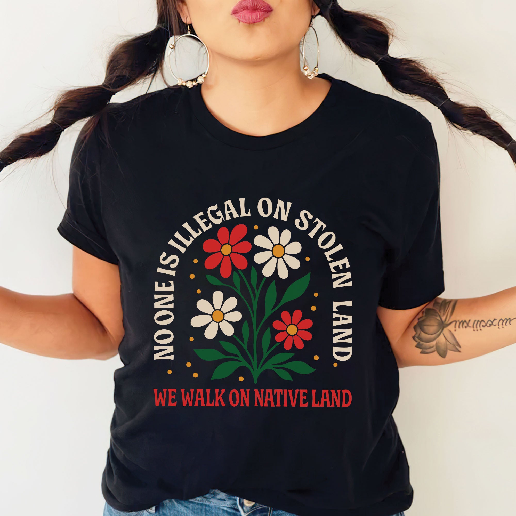 No One Is Illegal on Stolen Land We Walk on Native Land Unisex T-shirt/V-neck T-shirt/Hoodie/Sweatshirt N324