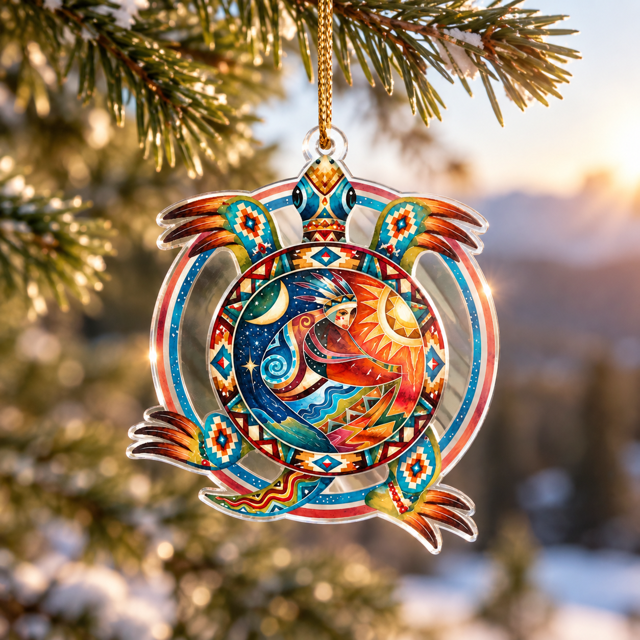 Native Turtle Island Sun Moon Acrylic Ornament - Unique Gift Decor Flat Acrylic