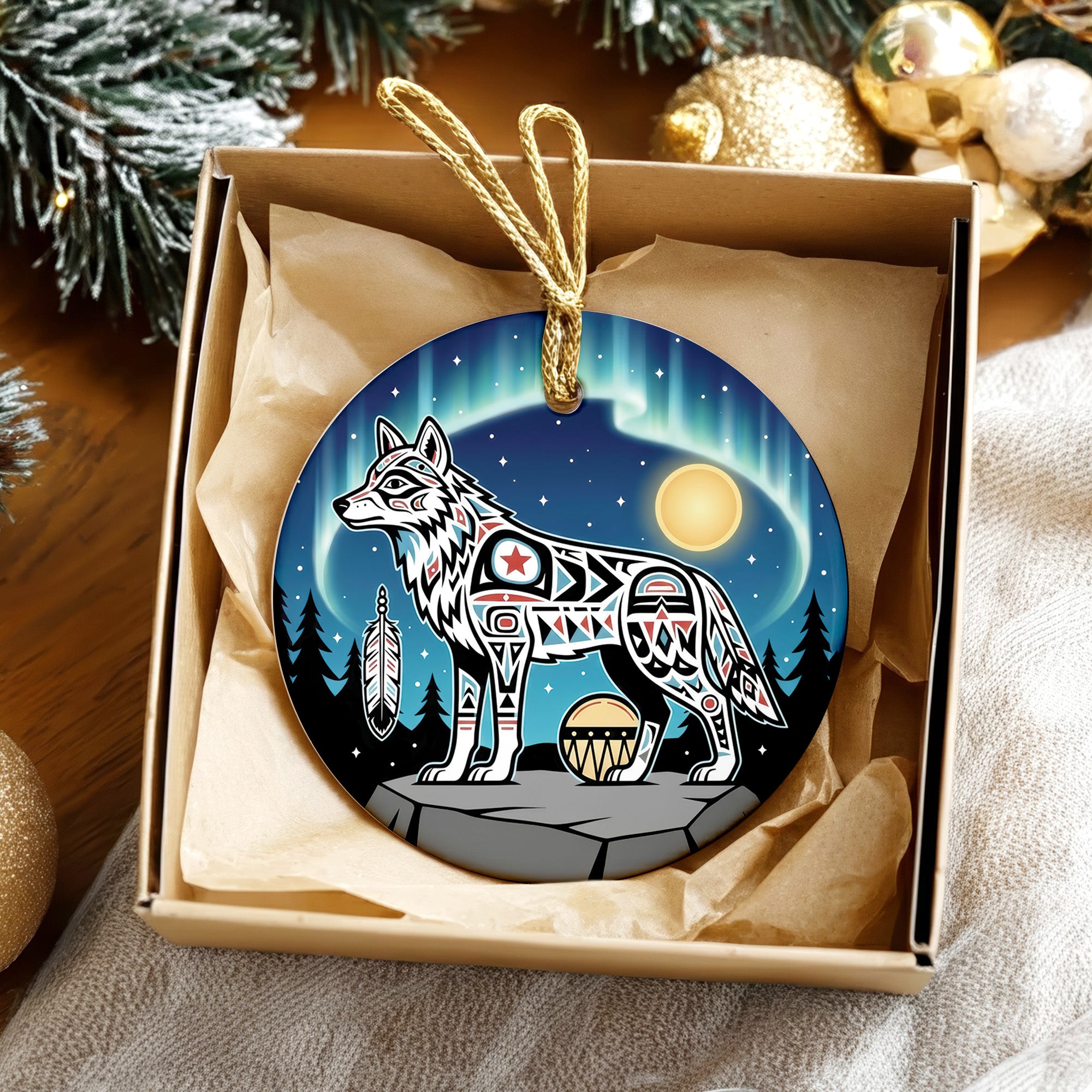 Northern Spirit Wolf Ceramic Ornament – Indigenous Art Decor