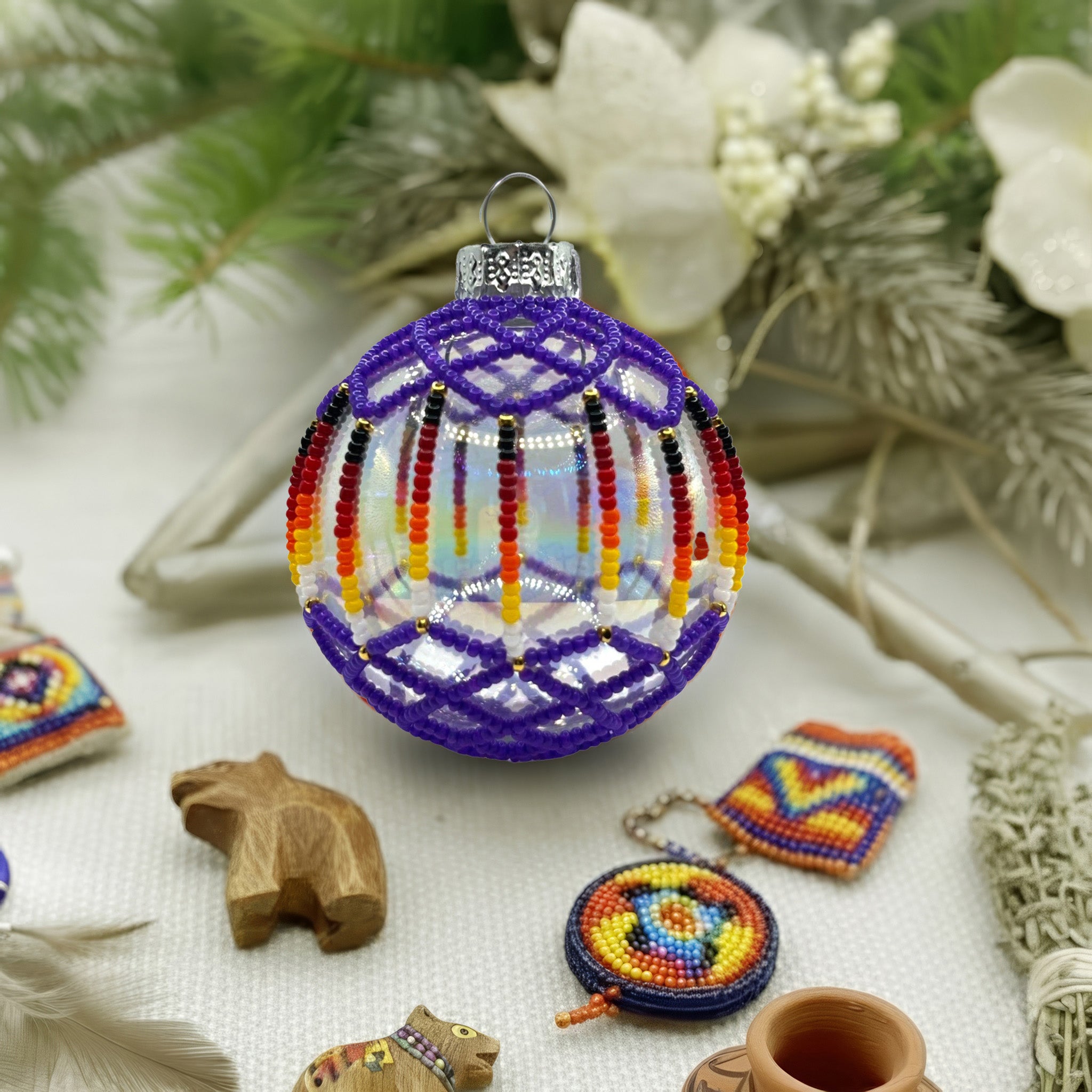 Purple Beaded Handmade Ornament Holiday Decor Gifts
