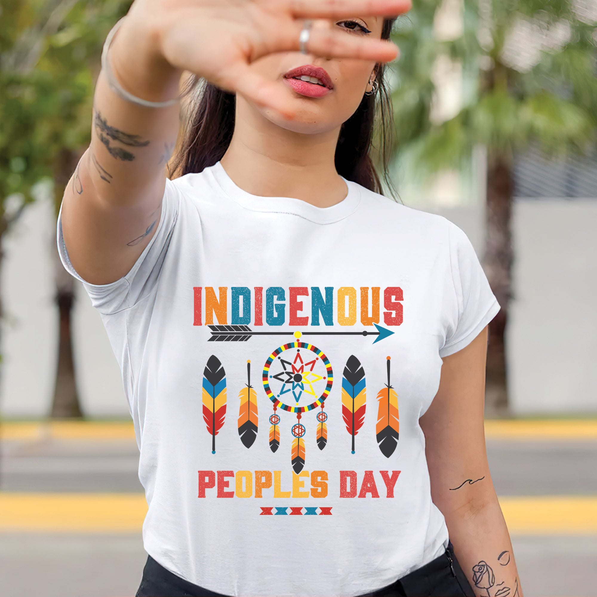Indigenous Peoples Day Dreamcatcher, Arrow and Multicolor Tribal Feathers Unisex T-Shirt/T-Shirt V-Neck/Hoodie/Sweatshirt