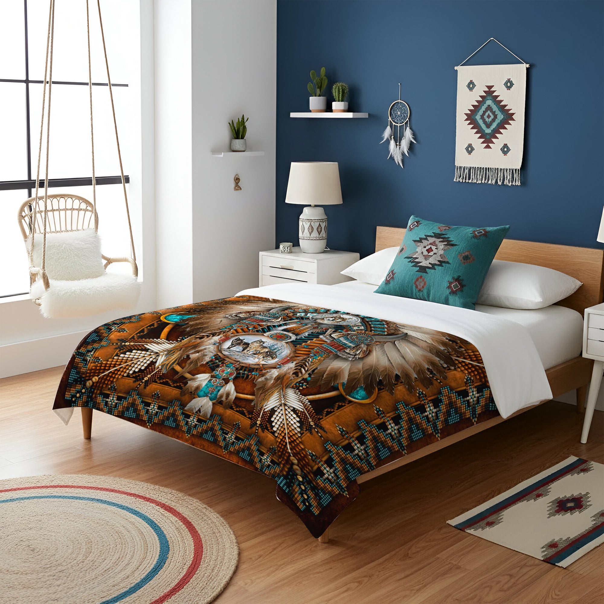 Wolf Spirit Dreamcatcher Native Spirit Art Premium Fleece Blanket