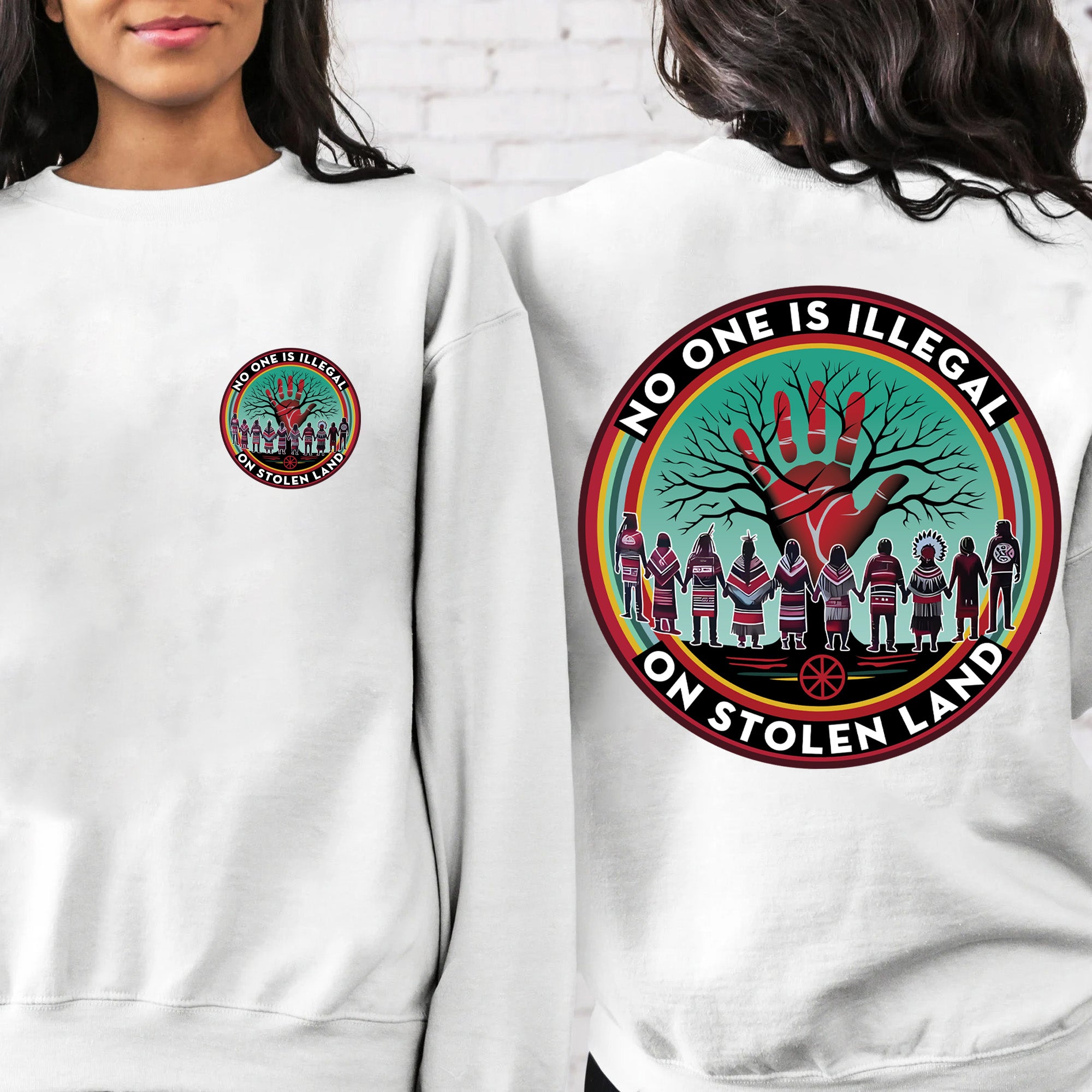 [Two Sides] No One Is Illegal On Stolen Land. We Walk On Native Land - Two Sides Unisex T-Shirt/T-Shirt V-Neck/Hoodie/Sweatshirt N27
