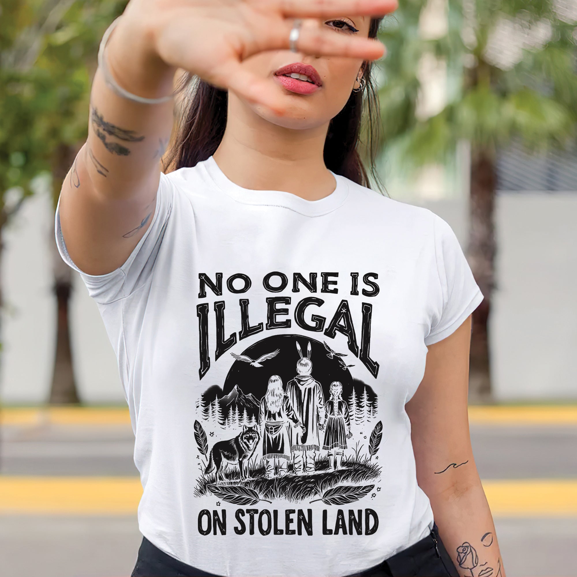 No One Is Illegal On Stolen Land - Unisex T-Shirt/T-Shirt V-Neck/Hoodie/Sweatshirt N56 Style 1