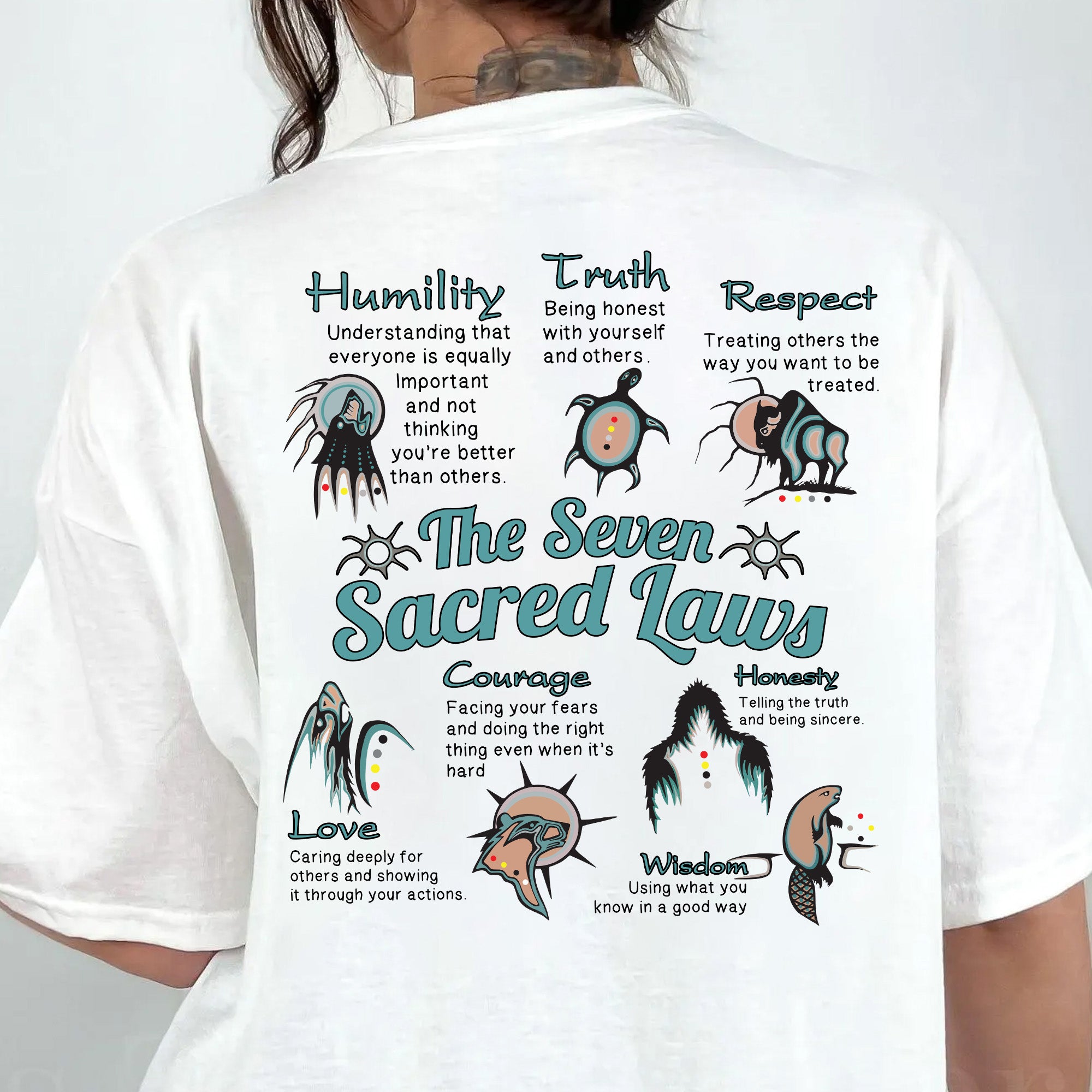 The Seven Sacred Laws Native American Indigenous Culture Unisex Two Sides T-shirt/T-shirt V-Neck/Hoodie/Sweatshirt