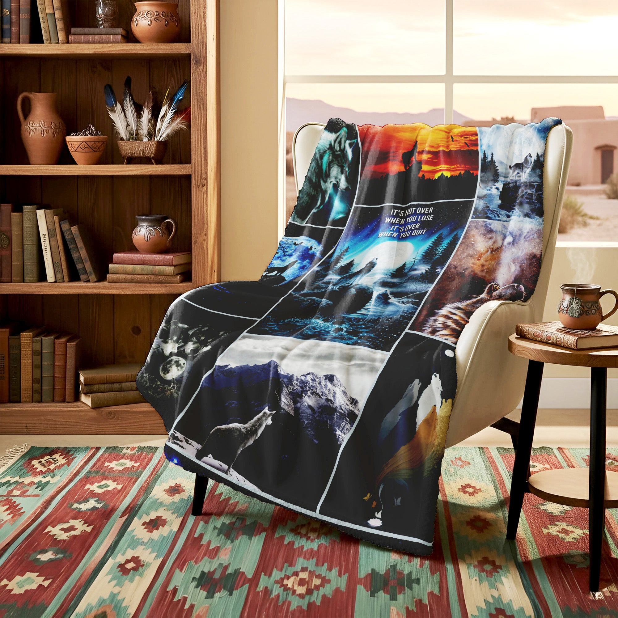 Native American Night Wolves Symbols Soft and Warm Premium Fleece Blanket