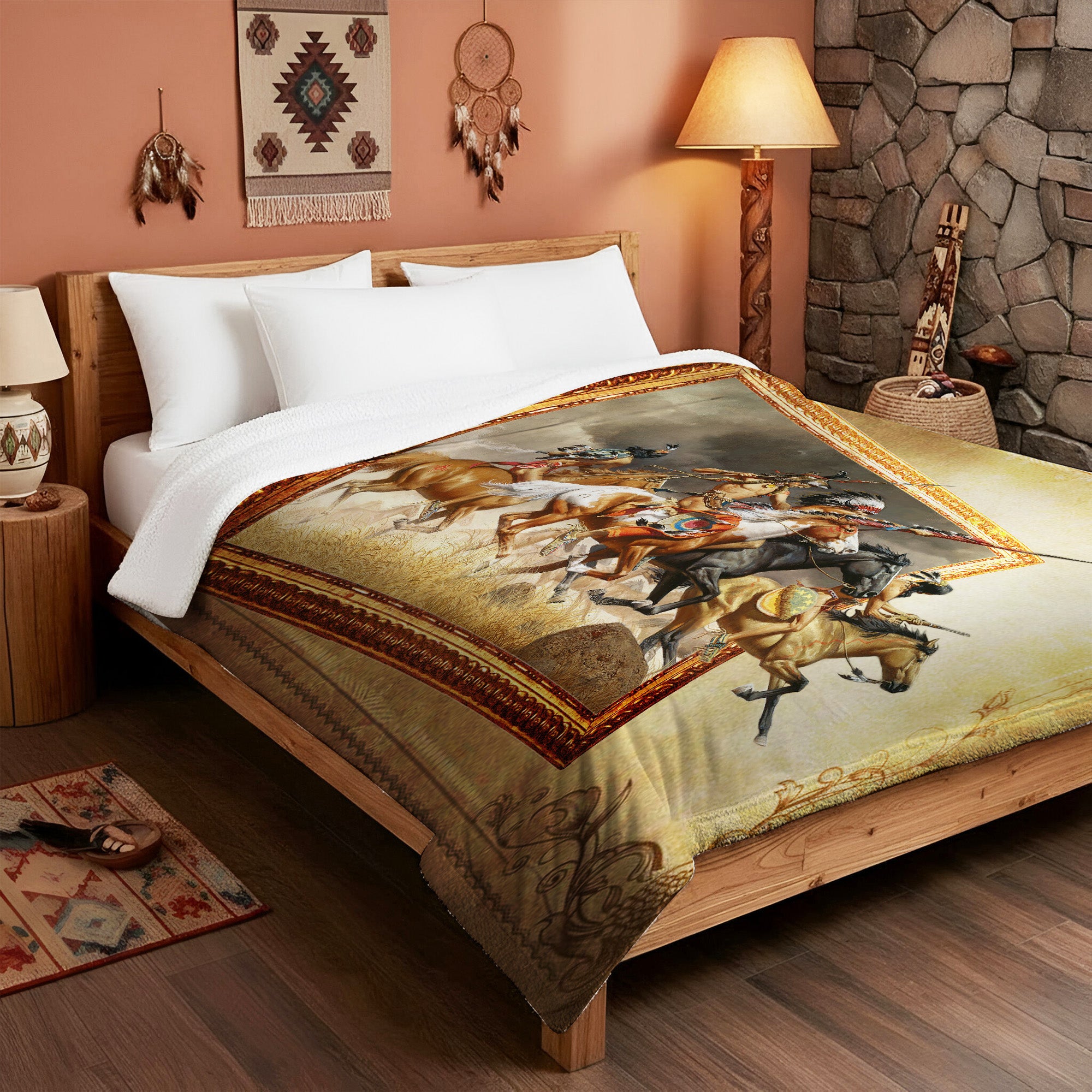 Native American Warriors Art Soft And Warm Premium Fleece Blanket