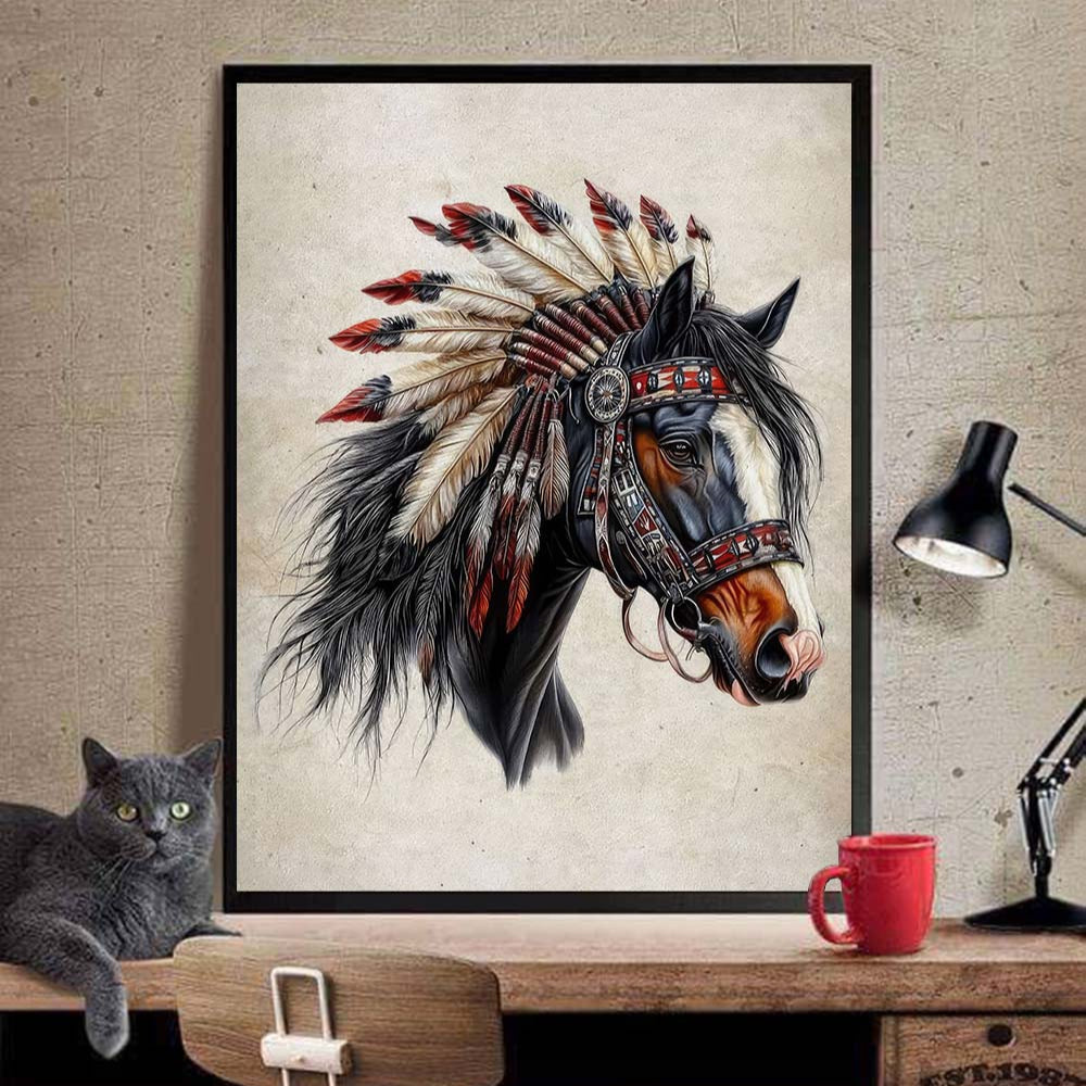Native Spirit - Horse with Feather Headdress Artwork Poster
