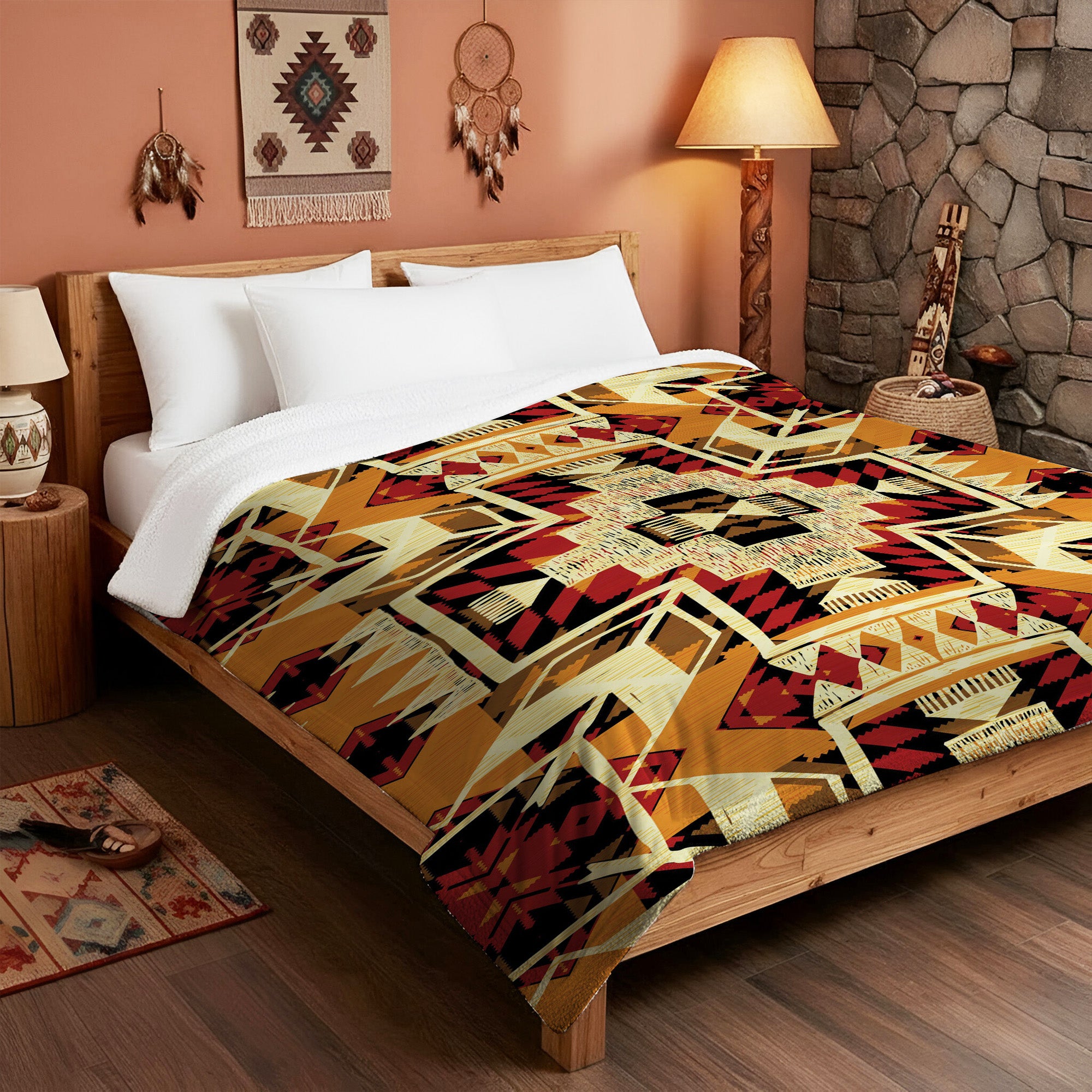 Native American Yellow Pattern Soft And Warm Premium Fleece Blanket