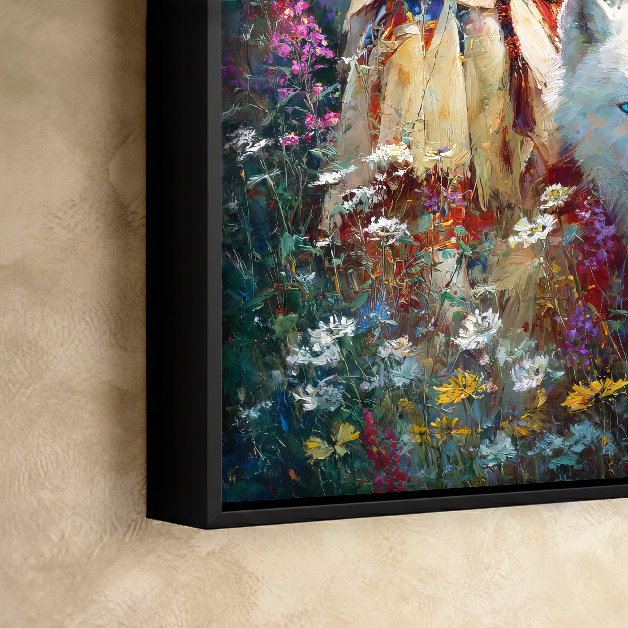 Spirit Of The White Wolves – Native American Woman & Sacred Wolf Guardians Art Poster/Canvas