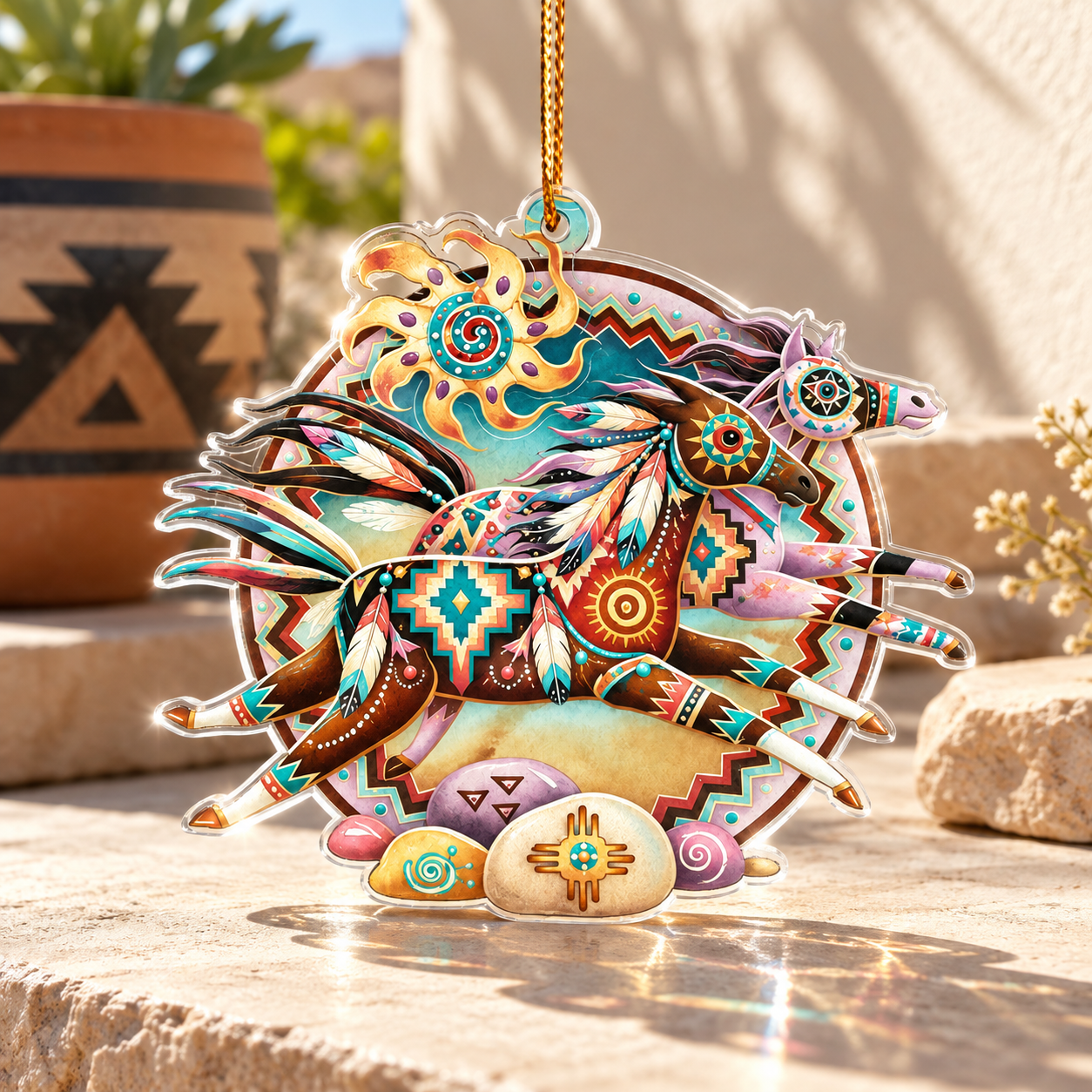 Native Tribal Spirit Horse Acrylic Ornament - Unique Gift Decor Flat Acrylic