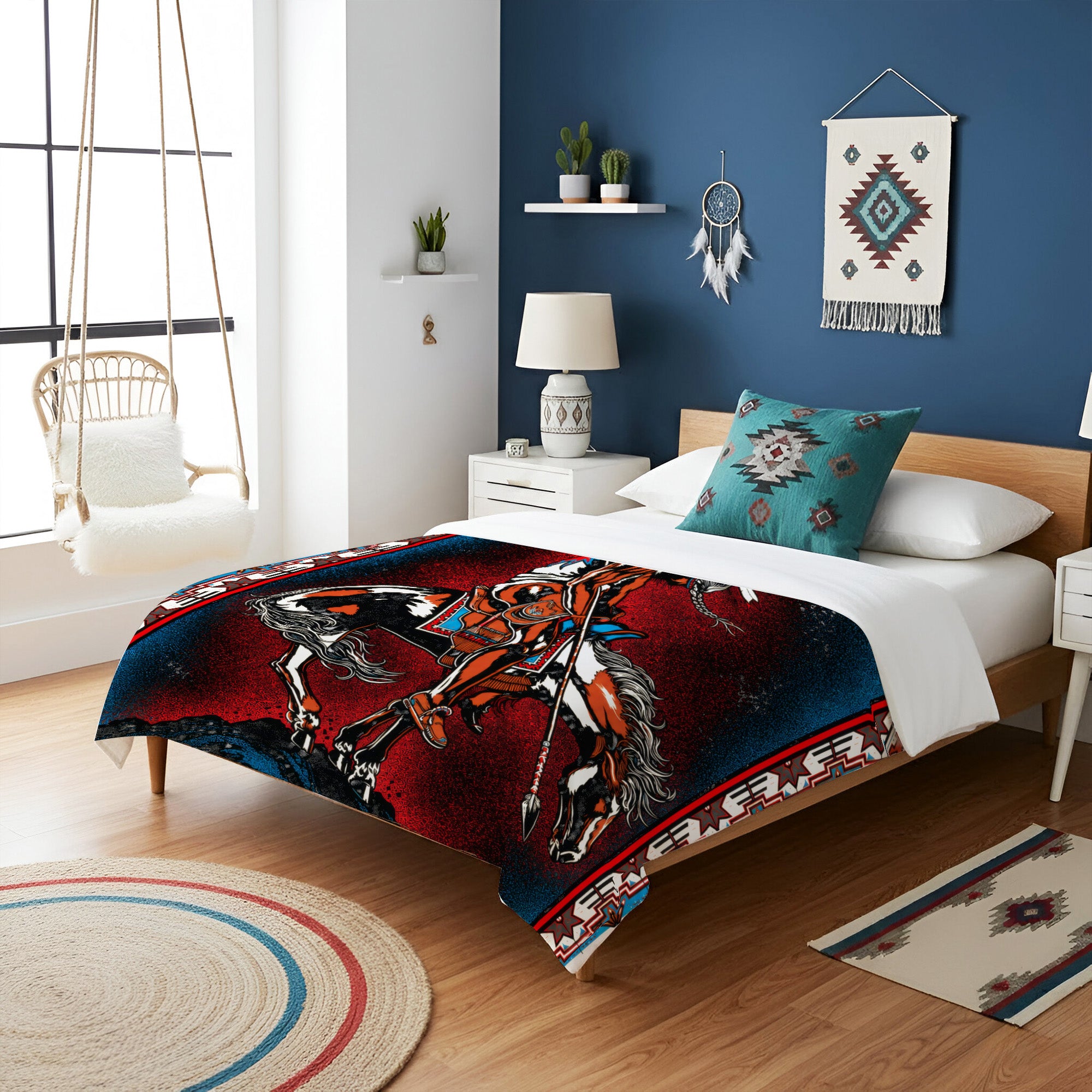 Native Warrior Horse Art Soft And Warm Premium Fleece Blanket