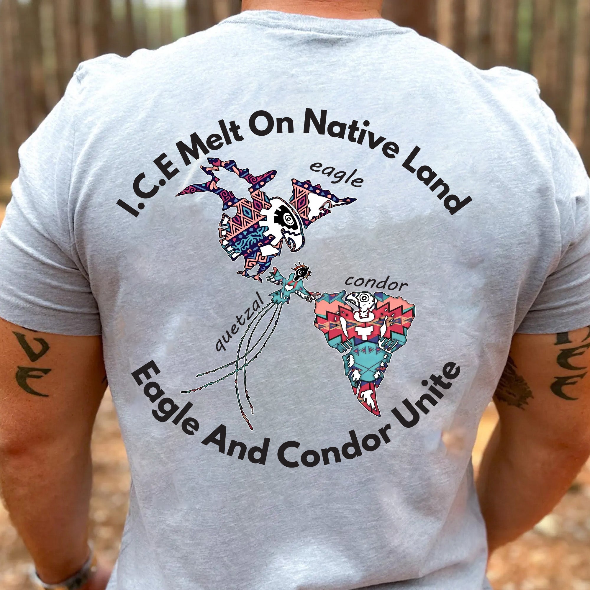 ICE Melt On Native Land – Eagle and Condor Unite Indigenous Solidarity Unisex T-shirt/T-shirt V-Neck/Hoodie/Sweatshirt - Two Sides