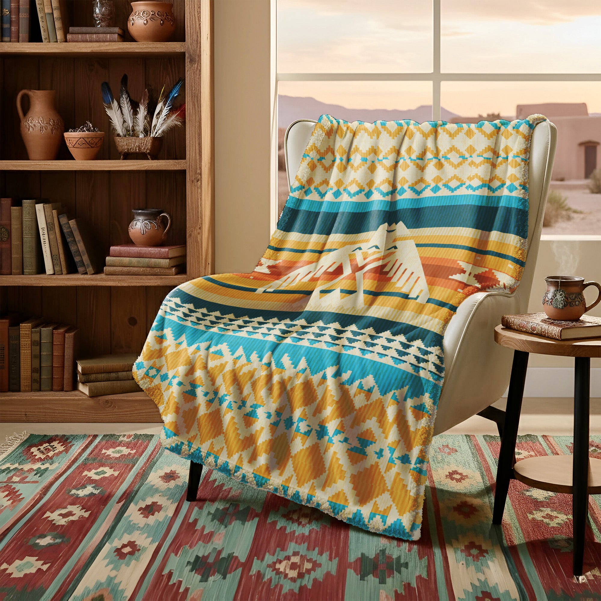 Native American Style Colorful Border Pattern Soft And Warm Fleece Blanket