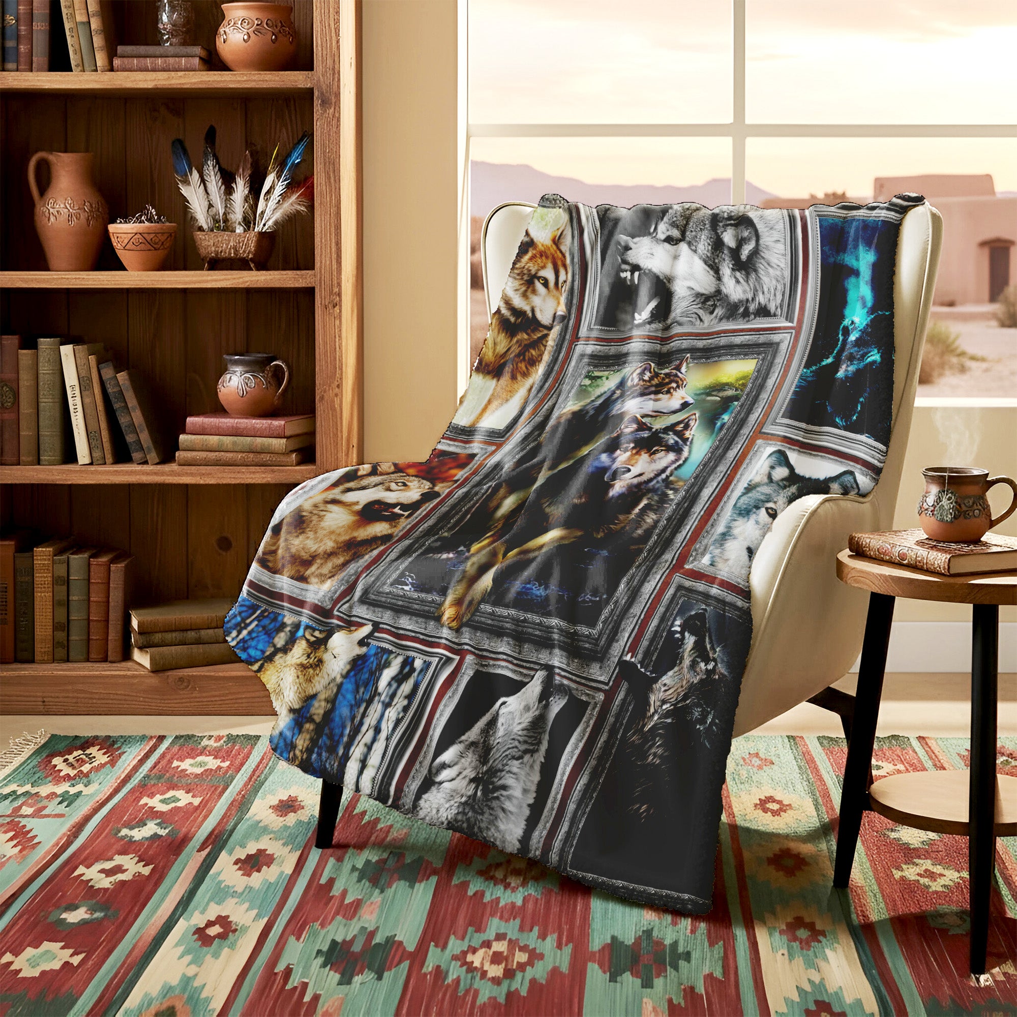 Native Wolf Flock Soft And Warm Fleece Blanket Native Premium American Style