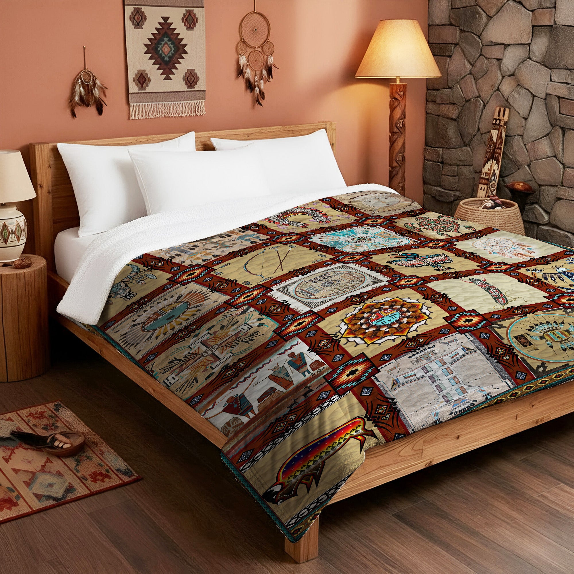 Native American Style Indigenous Cultural Symbols Soft And Warm Premium Fleece Blanket