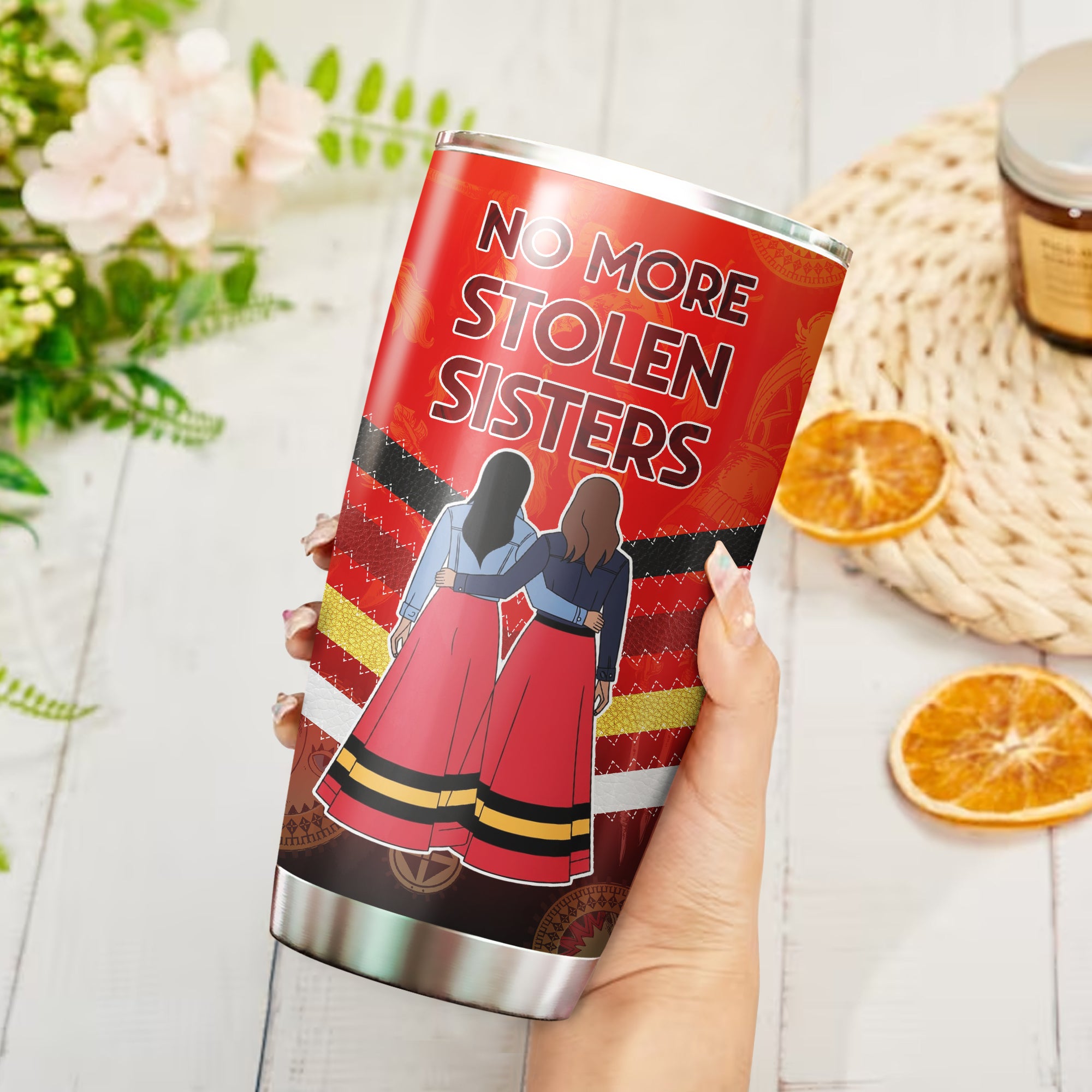 No More Stolen Sister Red Dresses Native American Tumbler Stainless Steel Drinking Cup