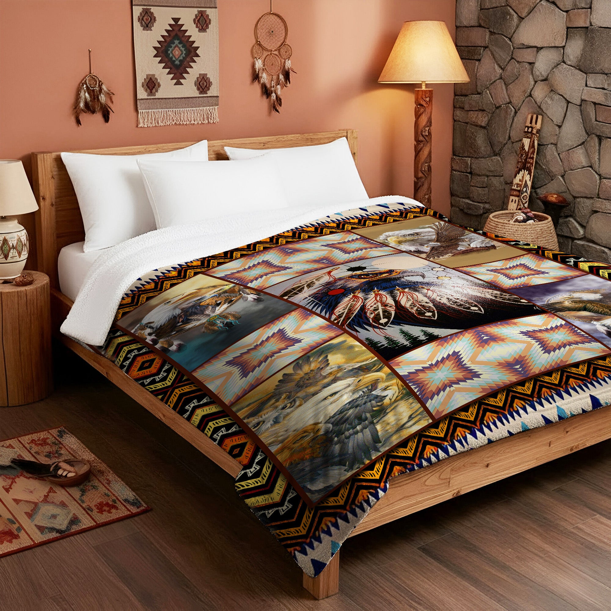 Native American Spirit Eagles Birds Soft And Warm Premium Fleece Blanket