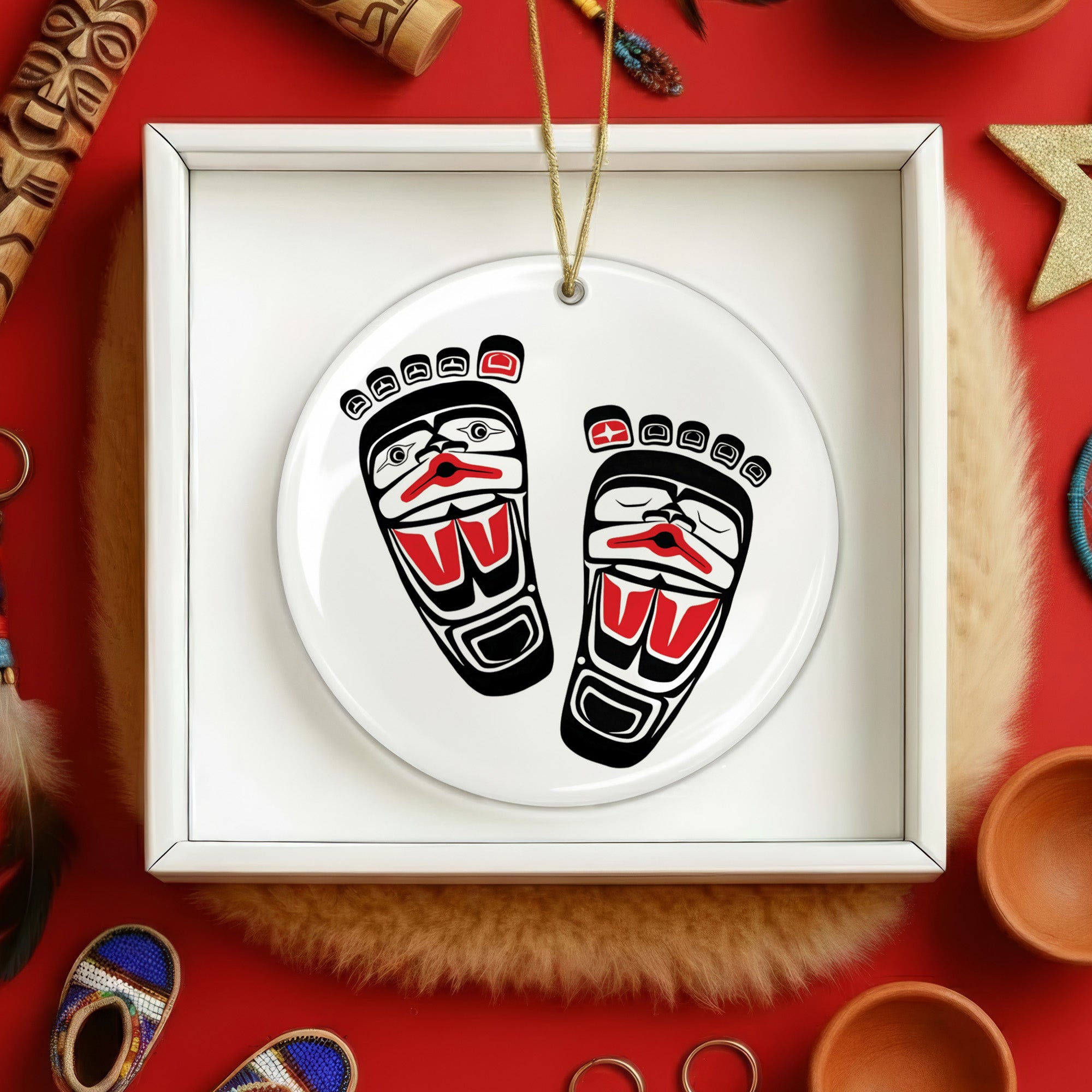 Native Big Foot Spirit Ceramic Ornament – Handcrafted Indigenous Art Decoration