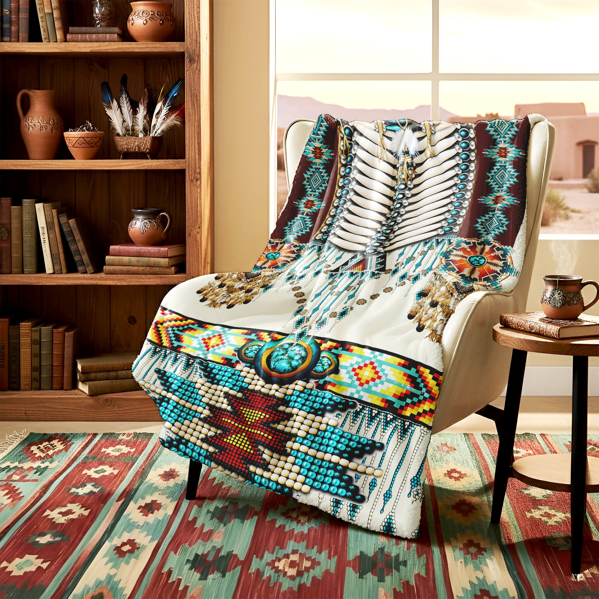 Turiquoise Native Indian Pattern Feather Soft and Warm Premium Fleece Blanket