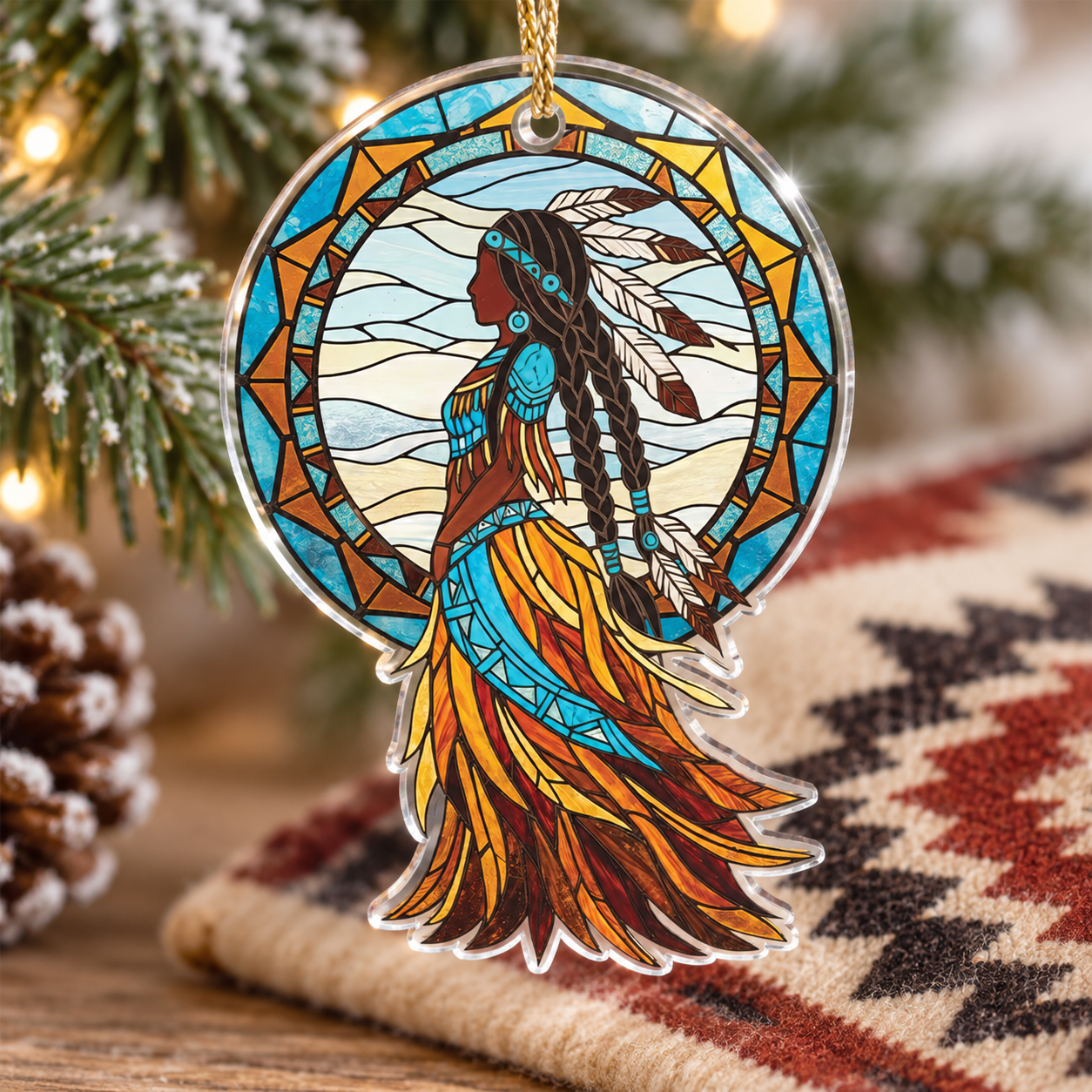Indigenous Tribal Woman Ornament Native American Unique Gift Decor Flat Acrylic