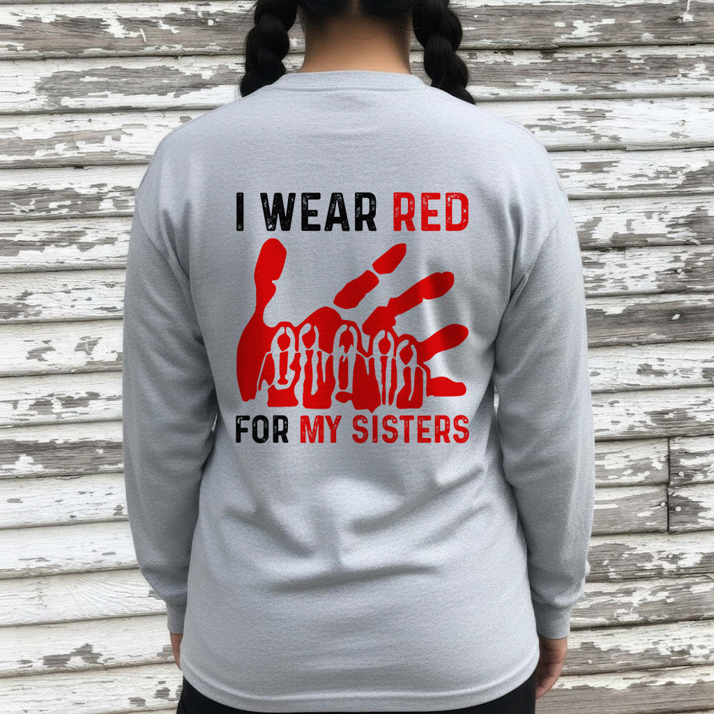 [Two Sides] I Wear Red for My Sisters MMIW Awareness Unisex Tank Top/Long Sleeve/Hoodie Zip