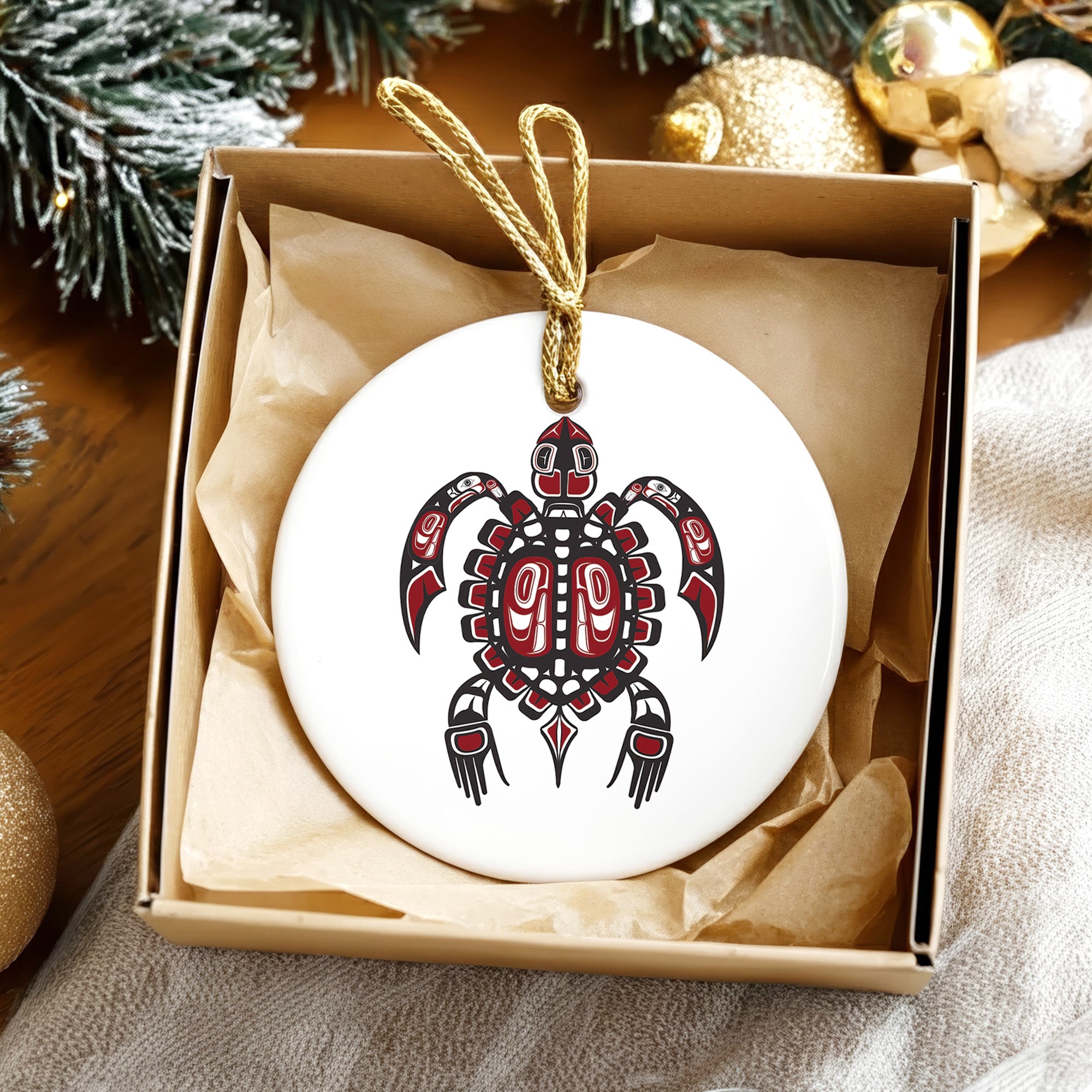 Native Turtle Spirit Ceramic Ornament – Handcrafted Indigenous Art Decoration