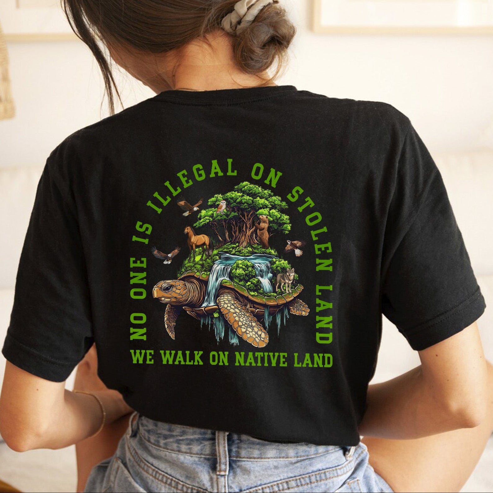 [Two Sides] No One Is Illegal On Stolen Land. We Walk On Native Land Style 4 - Two Sides Unisex T-Shirt/T-Shirt V-Neck/Hoodie/Sweatshirt