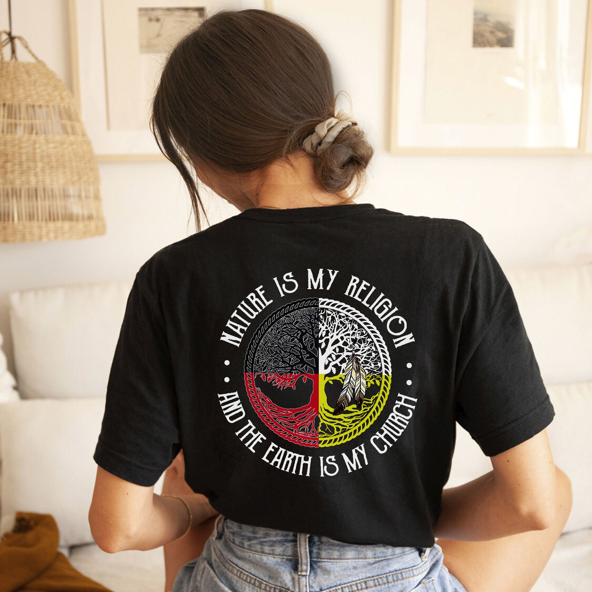 [Two Sides] Nature Is My Religion Four Directions Sacred Circle - Unisex T-Shirt/T-Shirt V-Neck/Hoodie/Sweatshirt - Two Sides