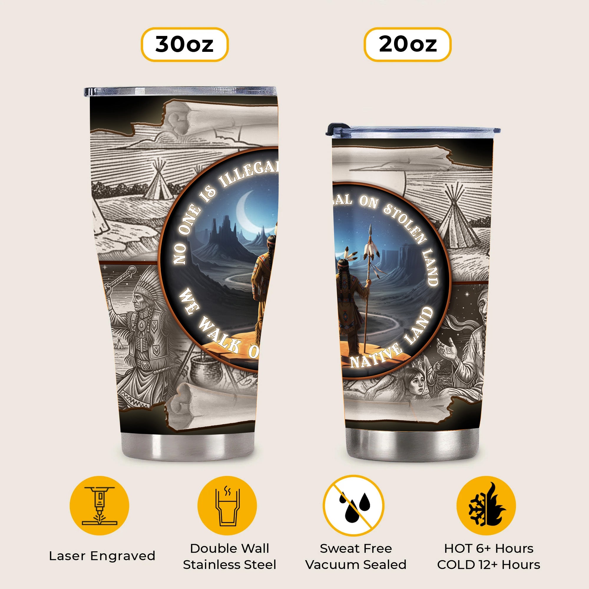 No One Is Illegal On Stolen Land Native American Travel Tumbler Stainless Steel Drinking Cup