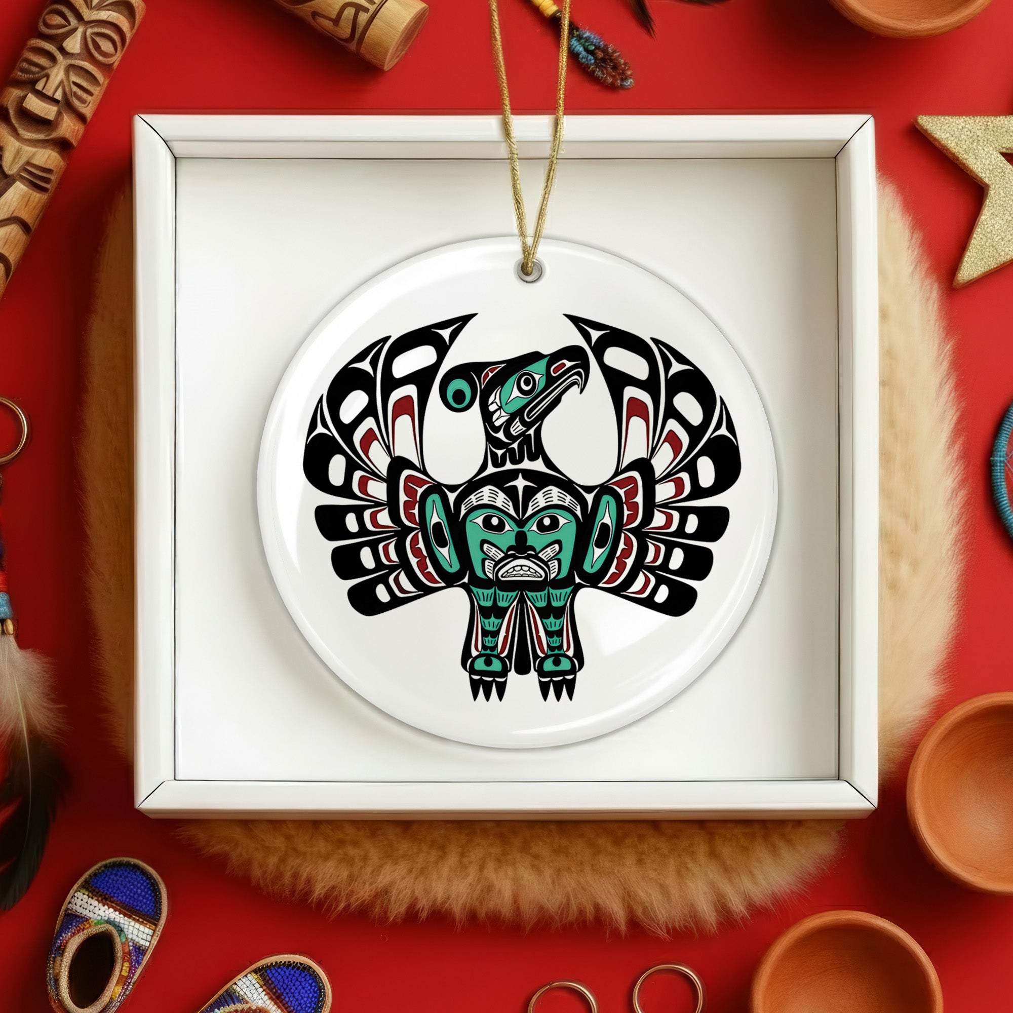 Native American Thunderbird Ceramic Ornament – Indigenous Pacific Northwest Tribal Art Decor