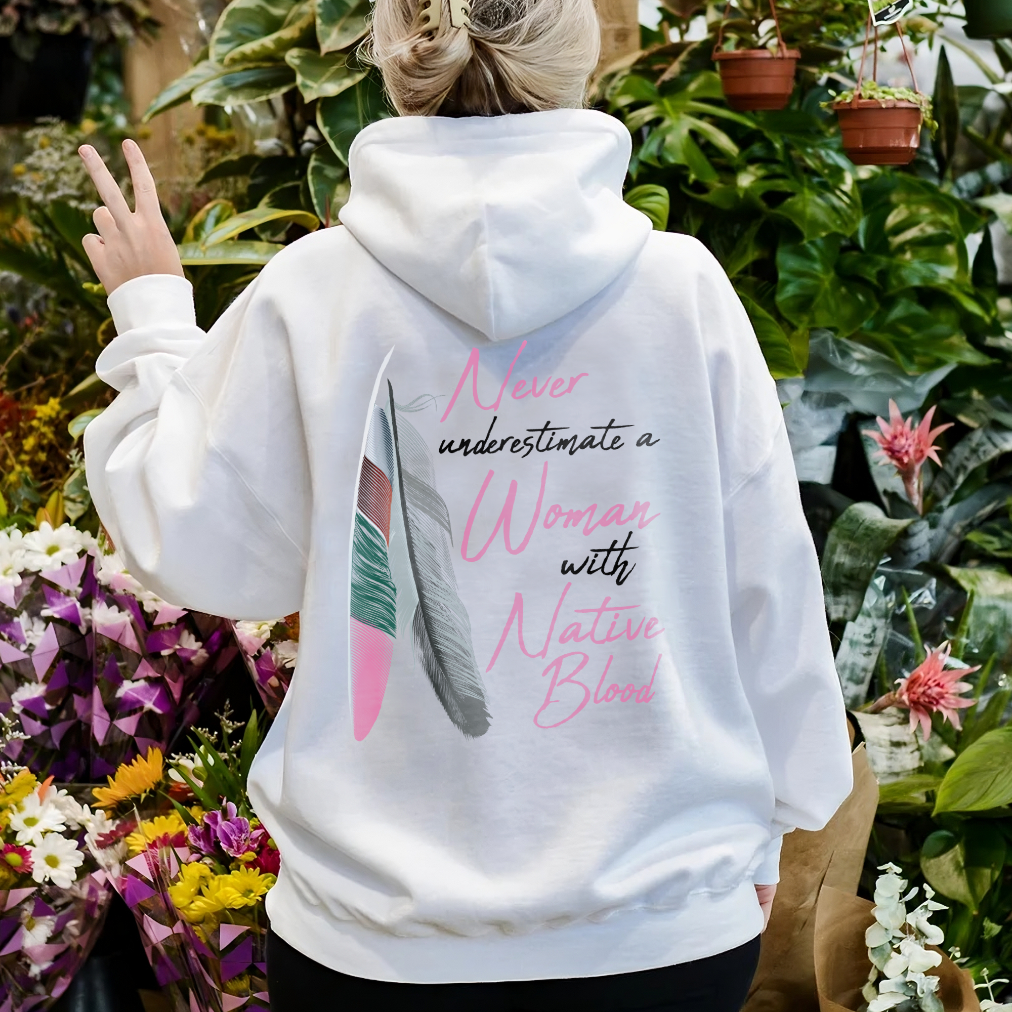 Never Underestimate A Woman With Native Blood Unisex T-Shirt/T-Shirt V-Neck/Hoodie/Sweatshirt Two Sides