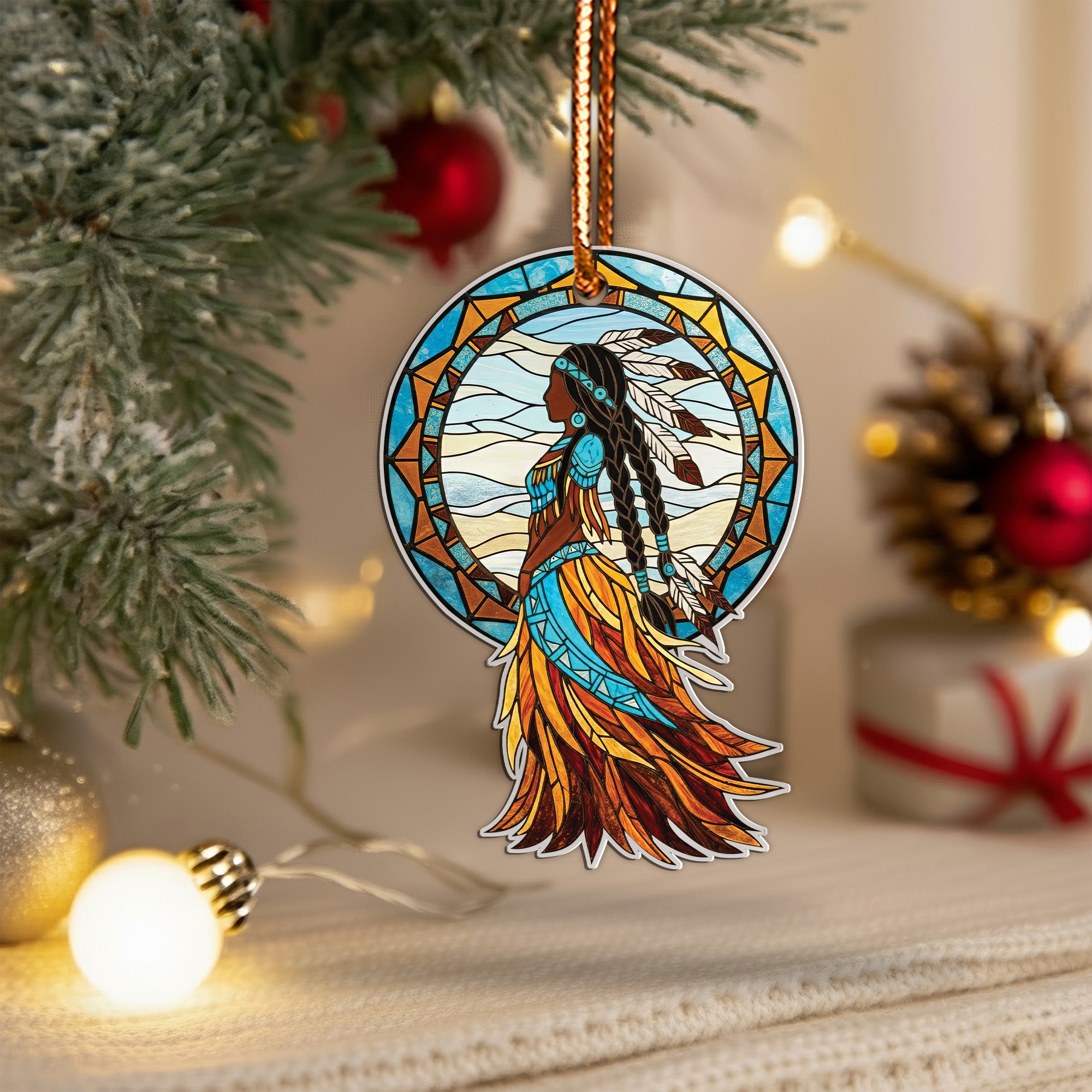 Indigenous Tribal Woman Ornament Native American Unique Gift Decor Flat Acrylic