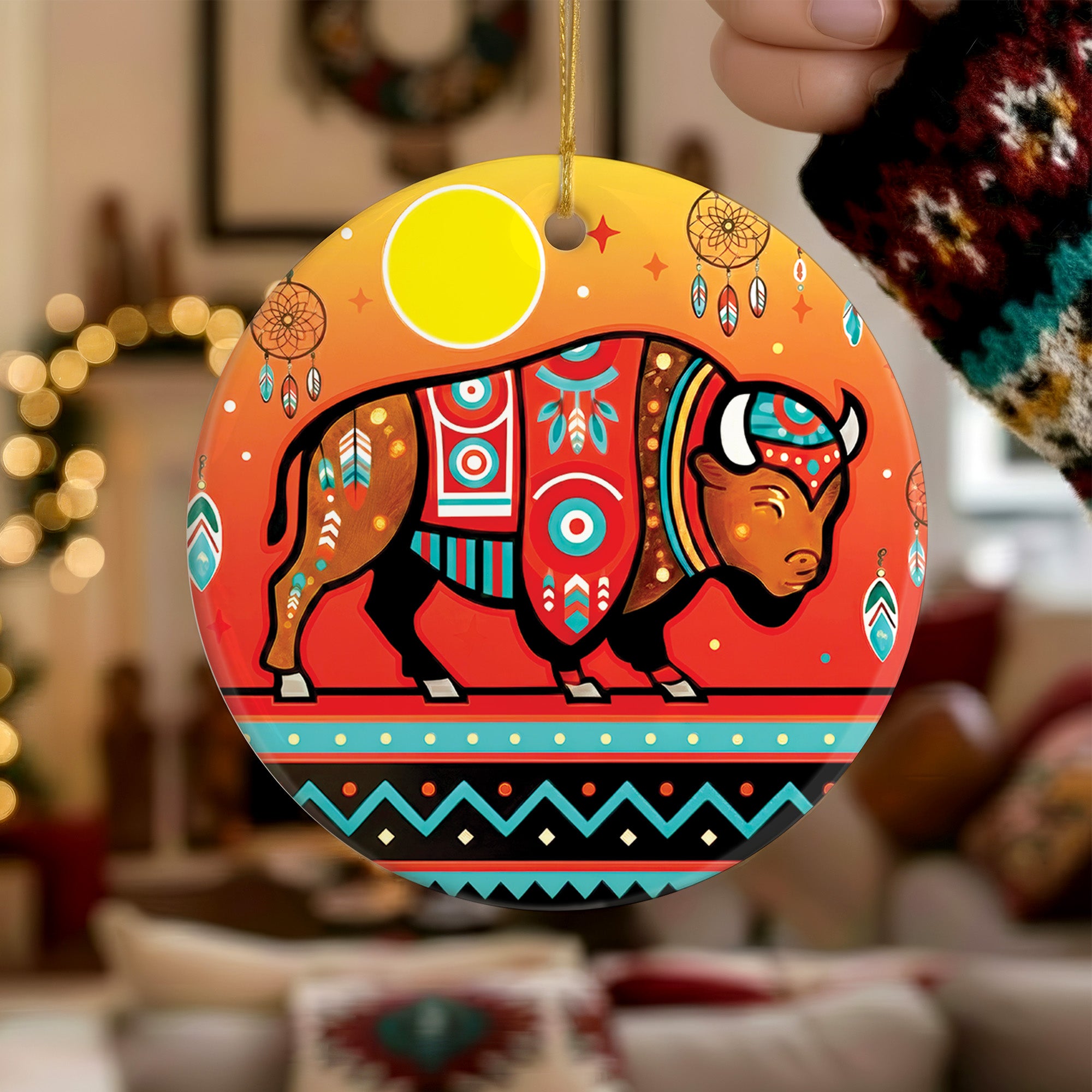 Sacred Bison Guardian Ceramic Ornament – Indigenous Art Decor