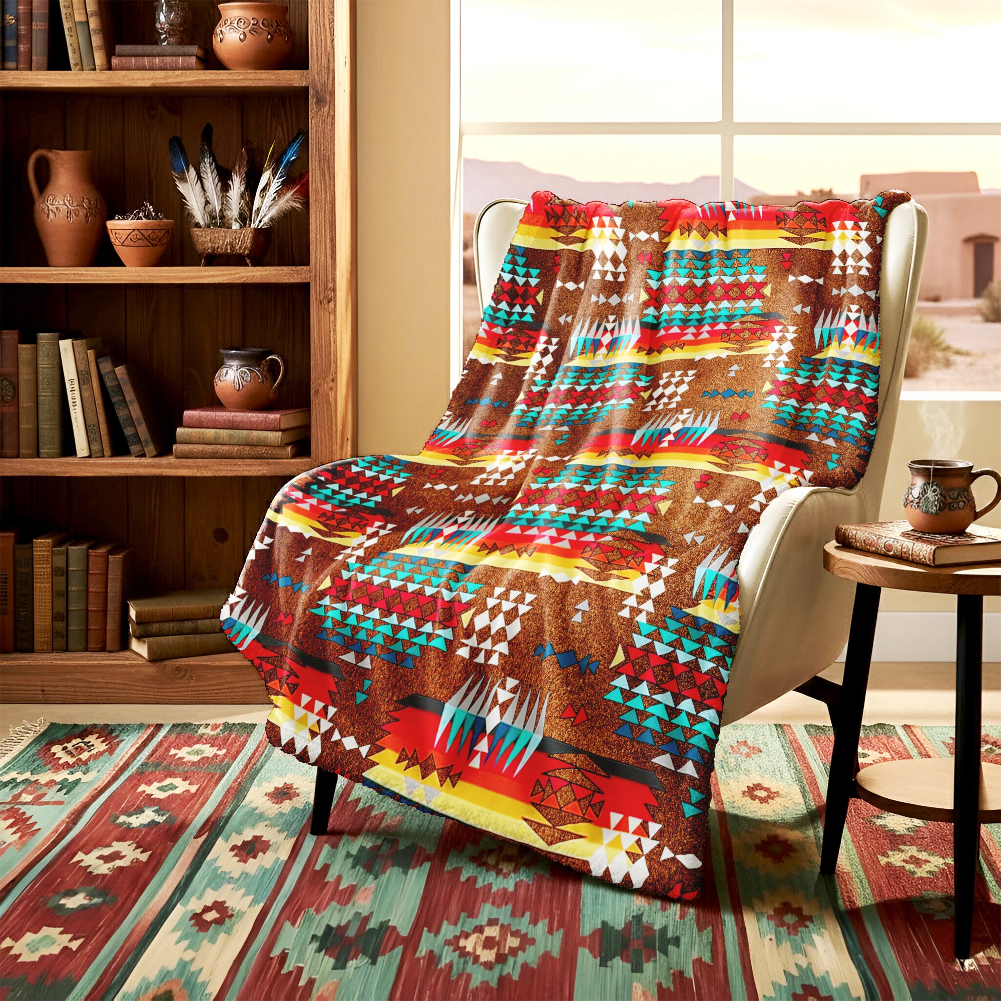 Native American Style Brown Pattern Soft And Warm Premium Fleece Blanket