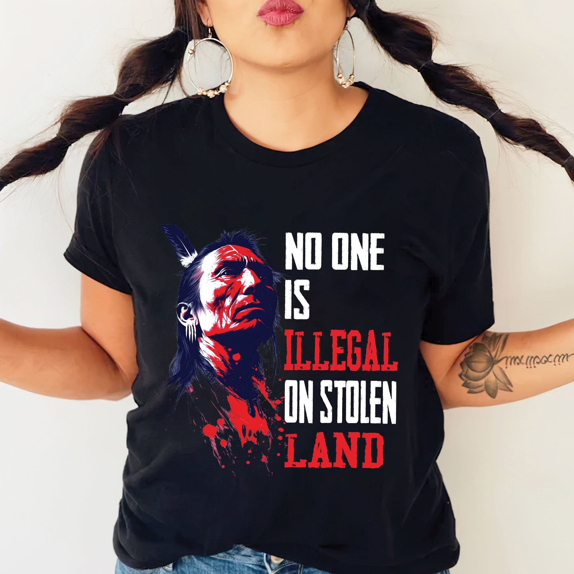 No One Is Illegal On Stolen Land Native American Warrior Unisex T-shirt/V-neck T-shirt/Hoodie/Sweatshirt