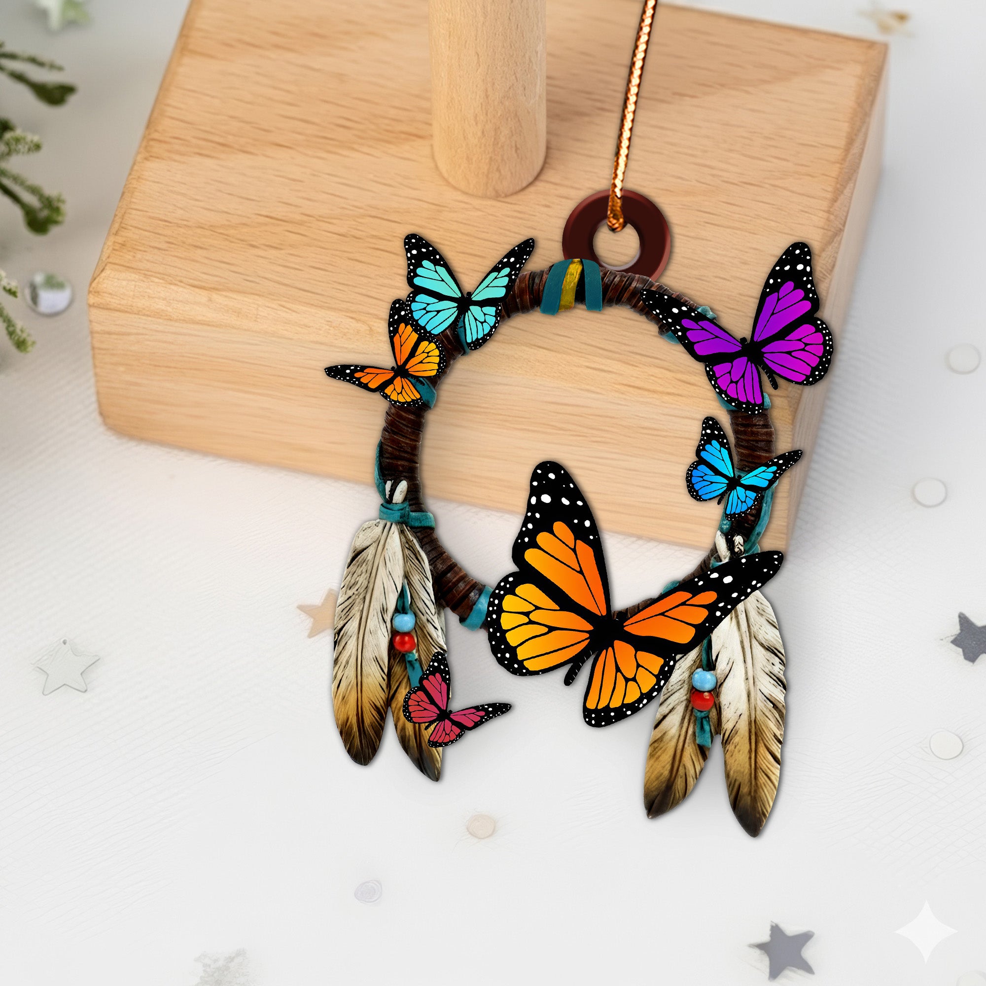 Monarch Butterfly Dreamcatcher Ornament - Unique Christmas Gift Decor Flat Acrylic