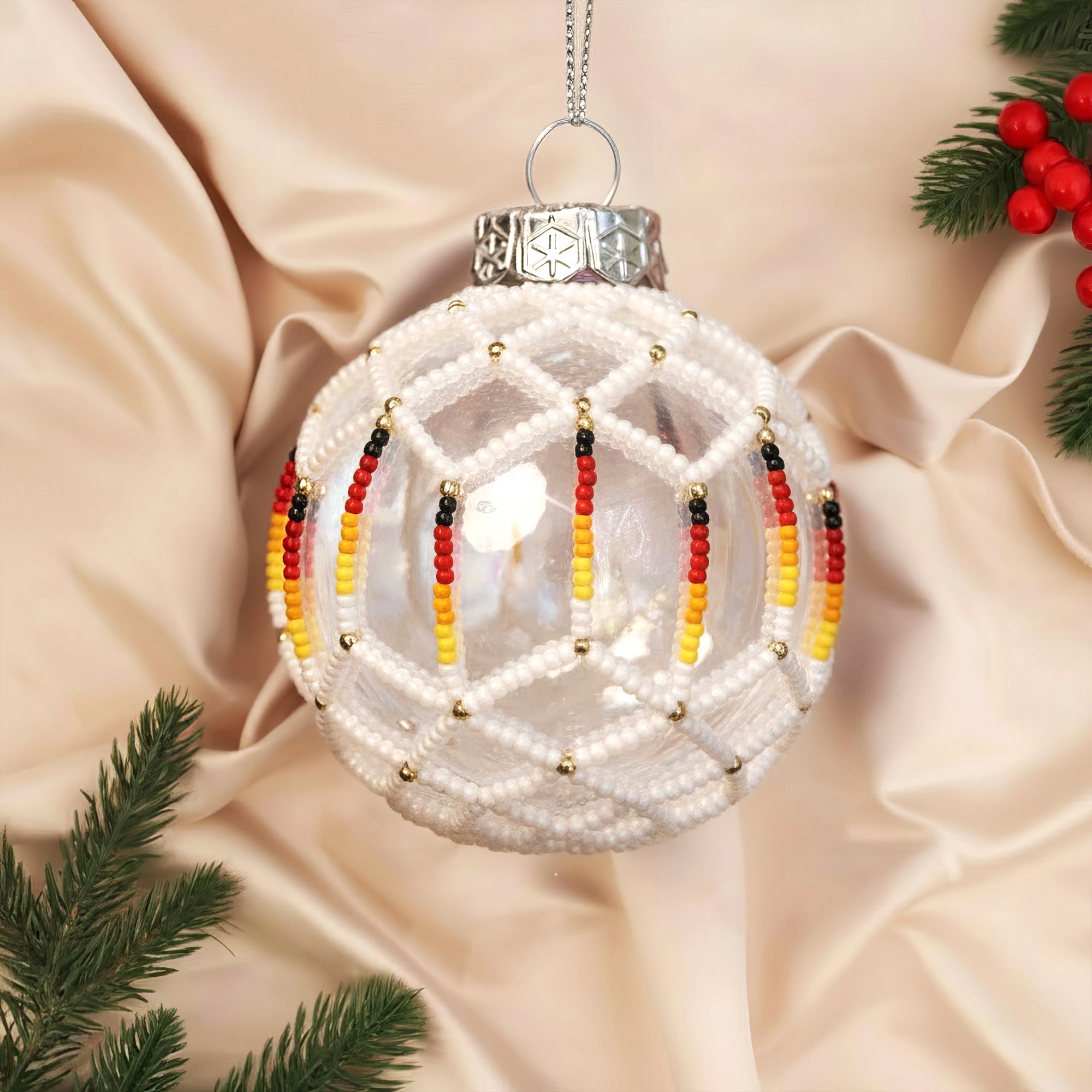 Snow White Beaded Ornament Handcrafted Holiday Decor Gift