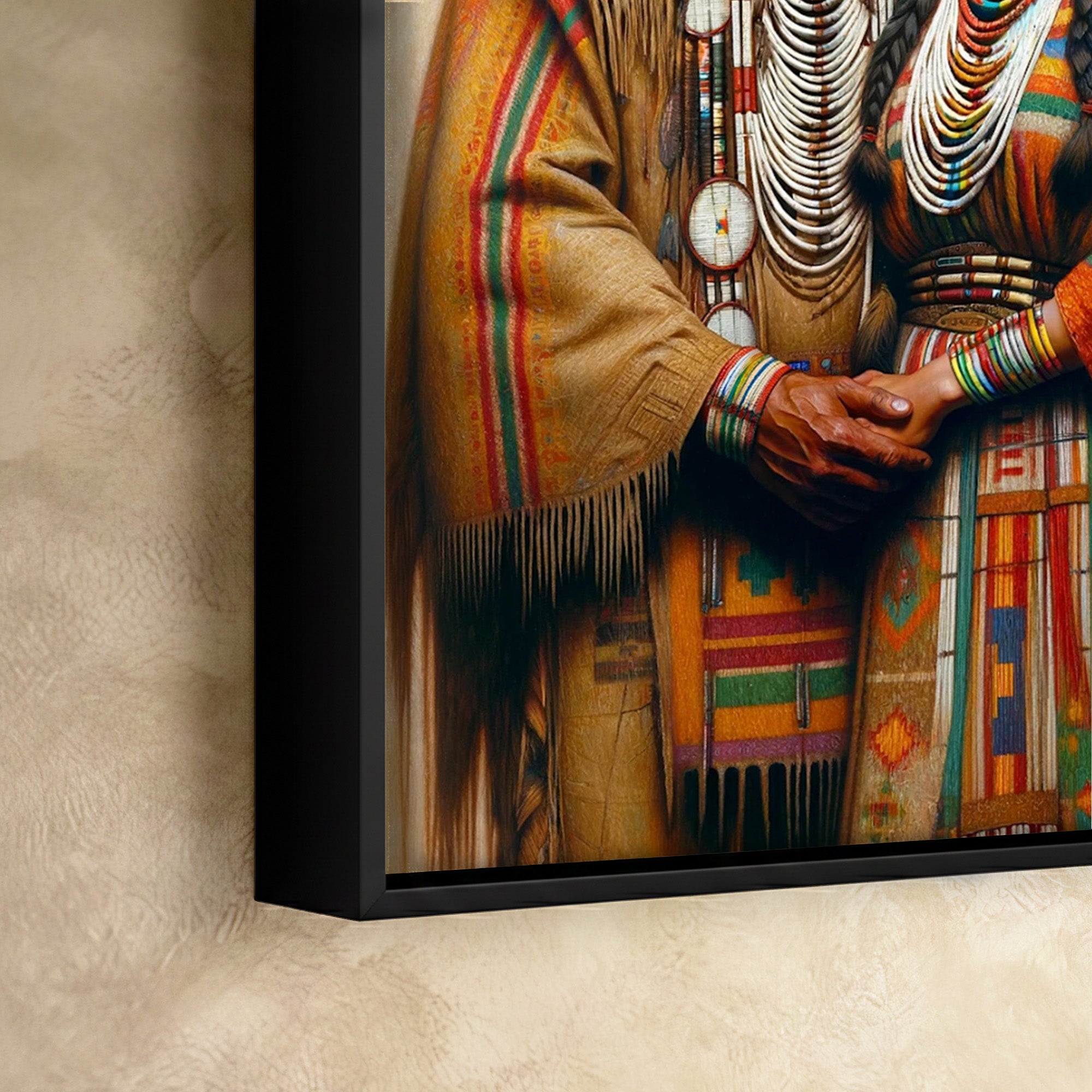 Custom Native American Couple Standing Photo Canvas Art Gift Home Decor
