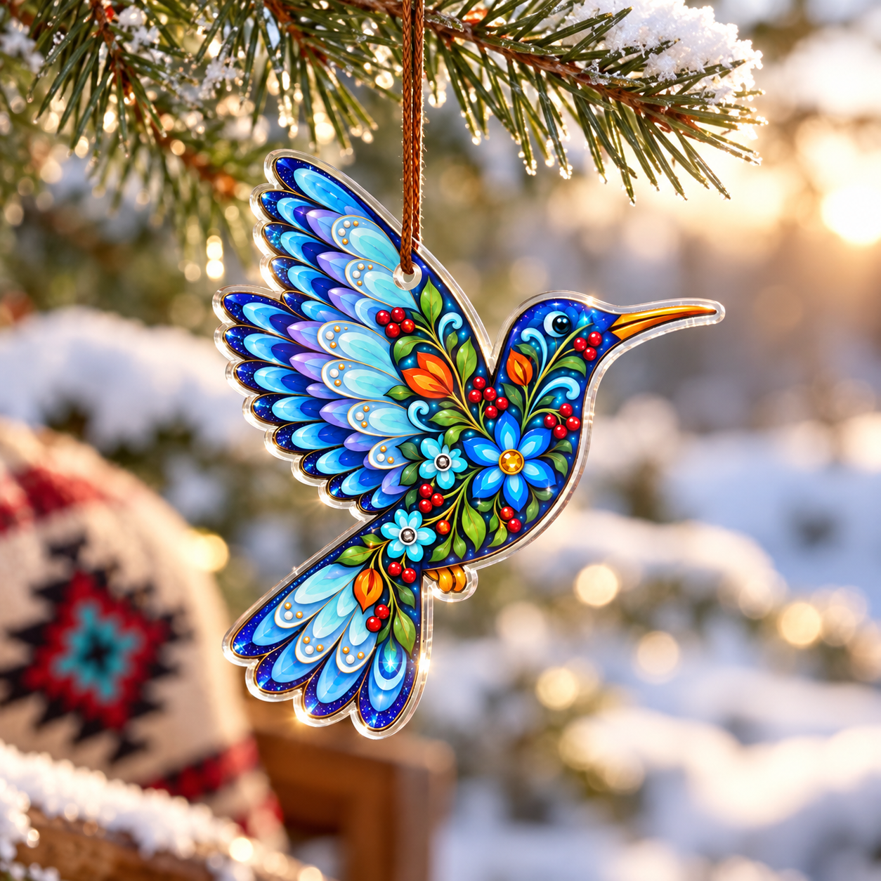 Native Floral Hummingbird Acrylic Ornament - Unique Gift Decor Flat Acrylic (Copy)