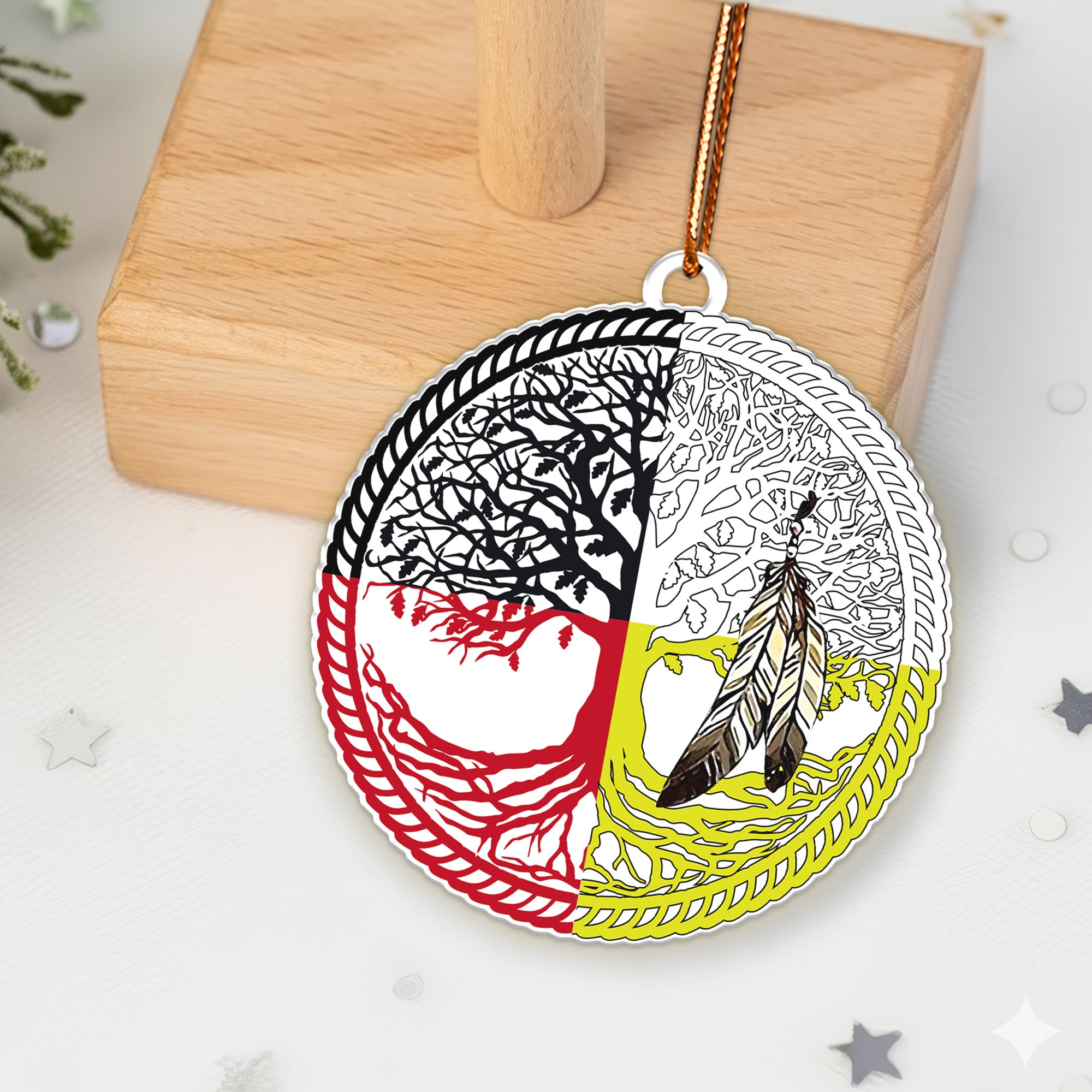 Sacred Circle Feather Ornament Unique Christmas Gift Decor Flat Acrylic