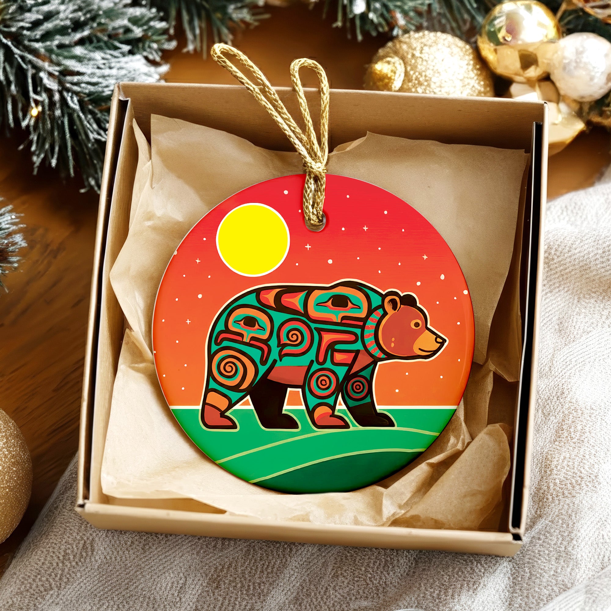 Native Tribal Bear Spirit Ceramic Ornament – Indigenous Art Decor