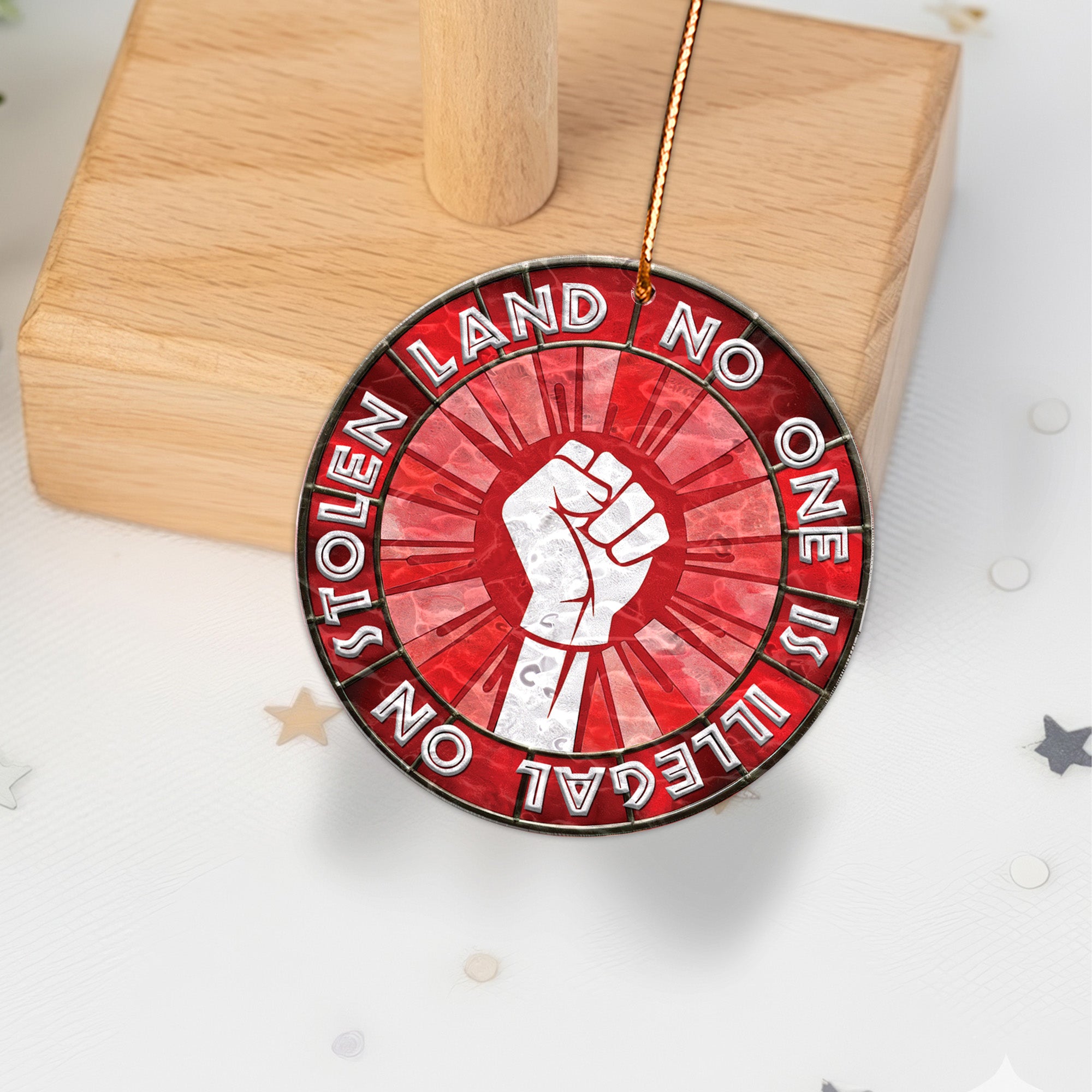 Wavy Acrylic No One Is Illegal On Stolen Land Activist Suncatcher Ornament Unique Gift Decor