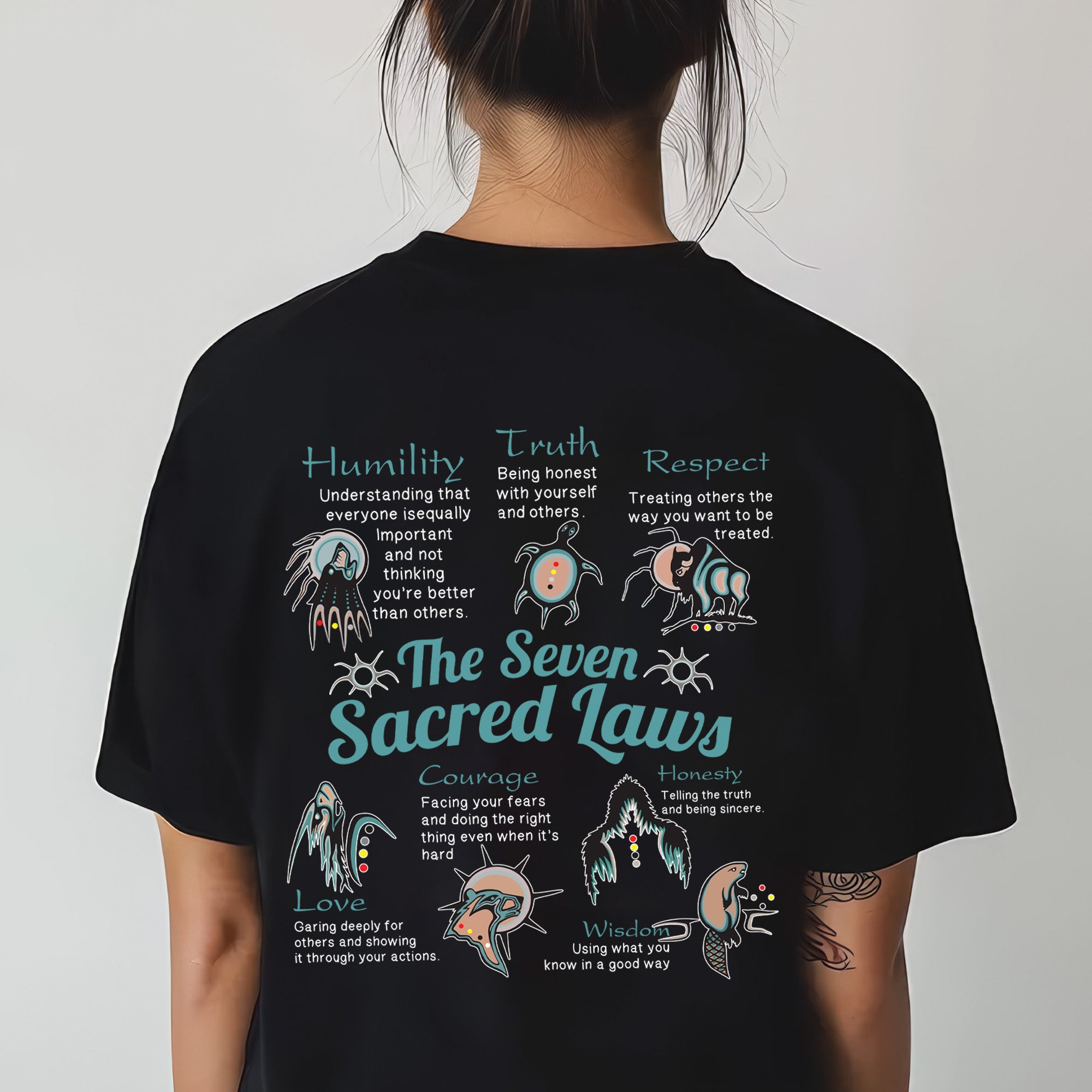 The Seven Sacred Laws Native American Indigenous Culture Unisex Two Sides T-Shirt/T-Shirt V-Neck/Hoodie/Sweatshirt