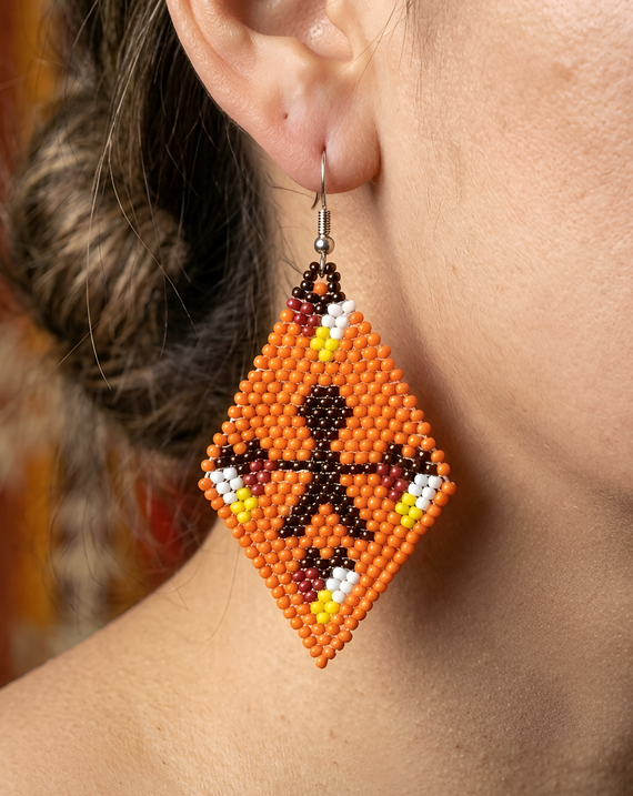 Every Child Matters Handmade Orange Beaded Earrings – Diamond Seed Bead Awareness Jewelry