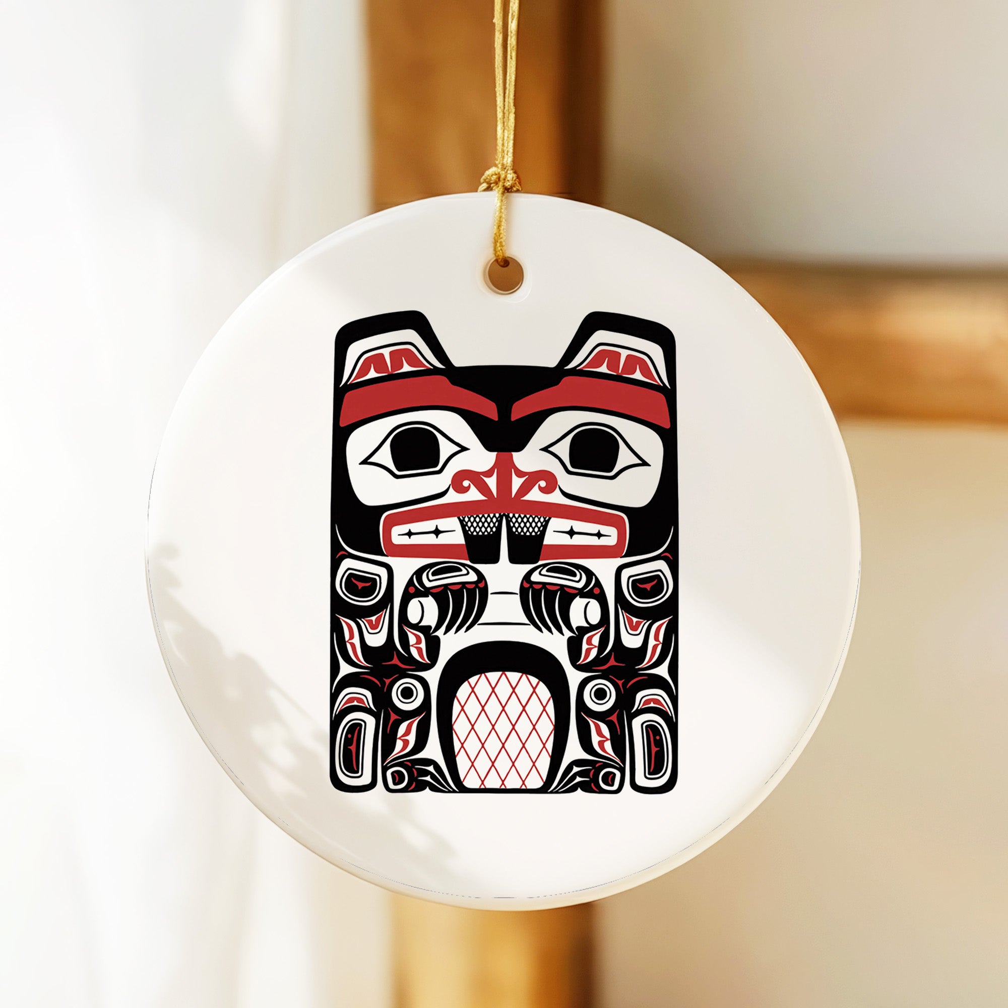 Native Beaver Spirit Ceramic Ornament – Handcrafted Indigenous Art Decoration