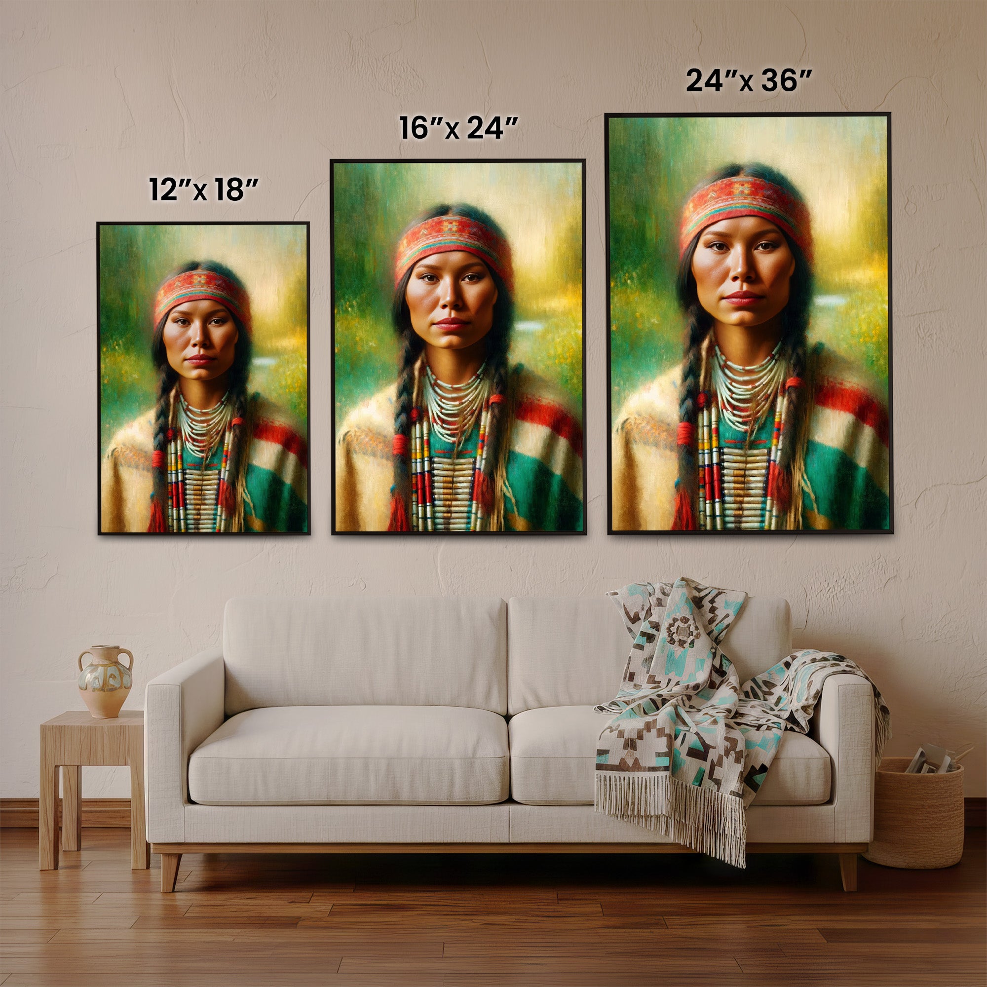 Custom Native American Women Portrait Photo Canvas Art Gift Home Decor