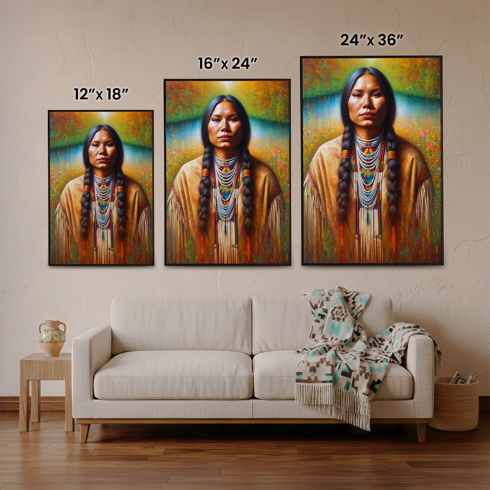 Custom Native American Women Portrait Photo Canvas Art Gift Home Decor